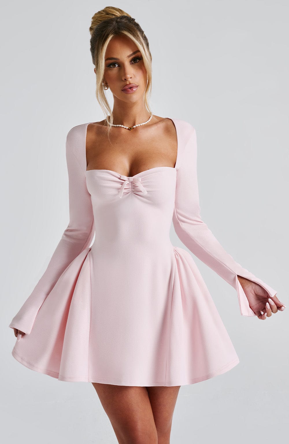 Megan Mini Elbise - Pudra Pembesi
