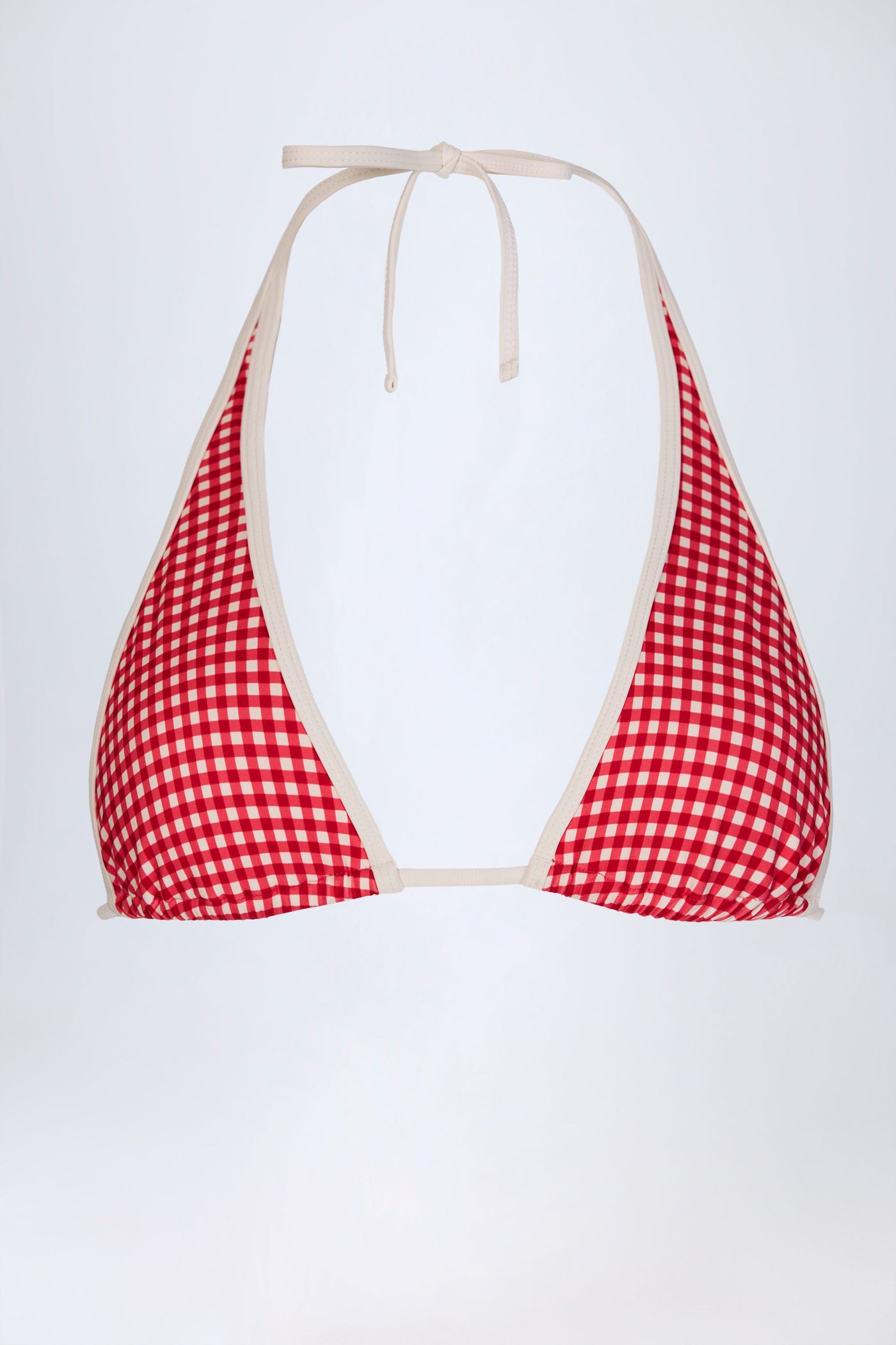 Kırmızı Ekose Desenli Askılı Bikini Üstü