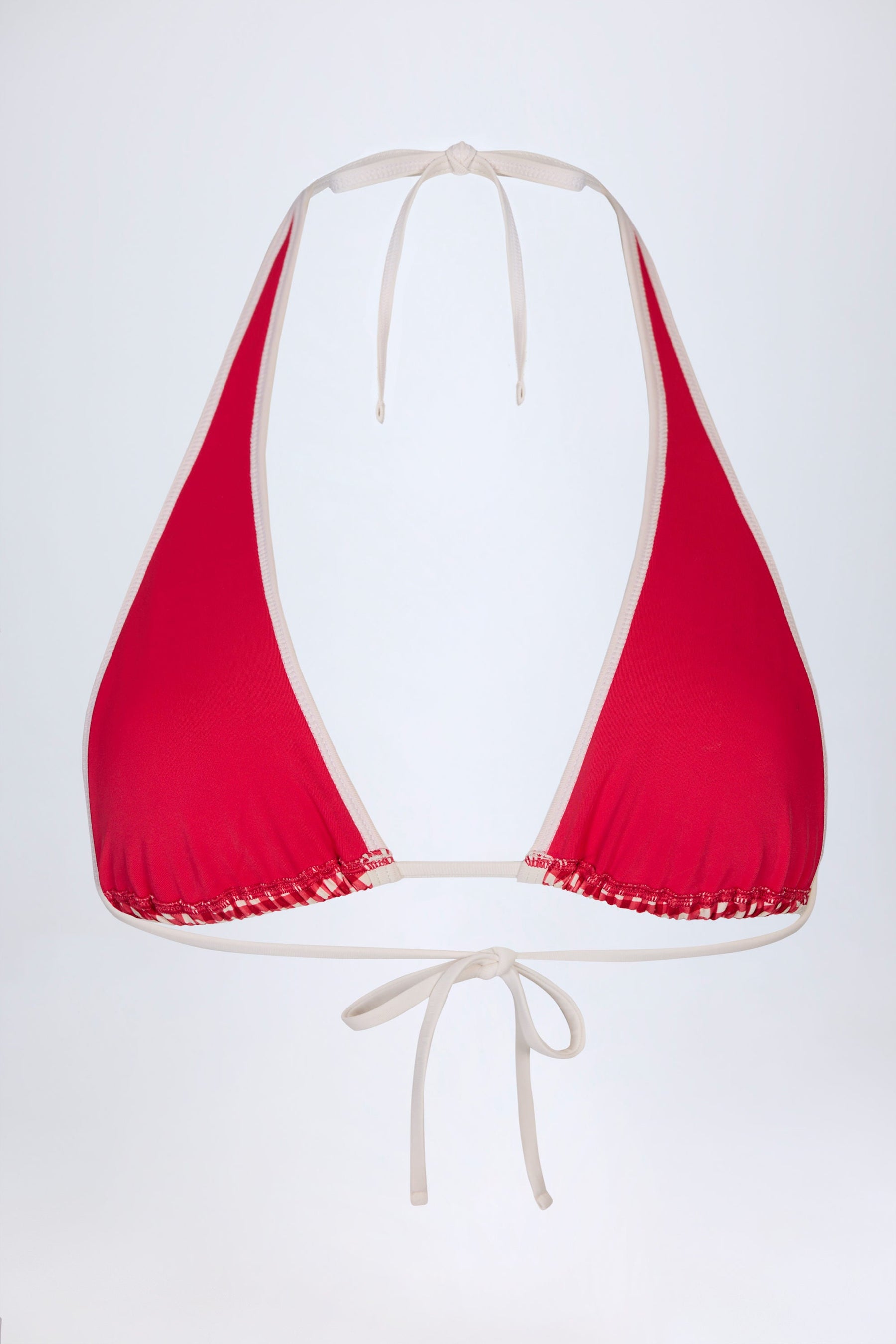 Kırmızı Ekose Desenli Askılı Bikini Üstü