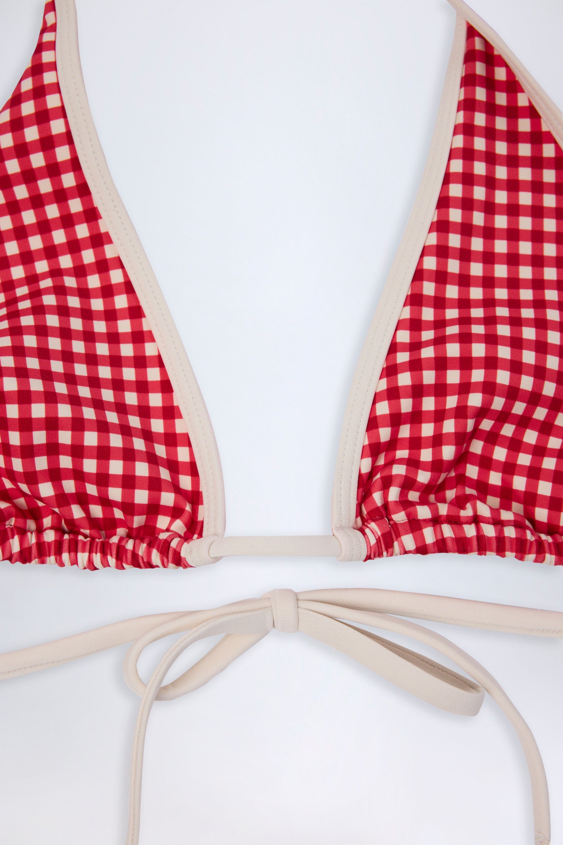 Kırmızı Ekose Desenli Askılı Bikini Üstü
