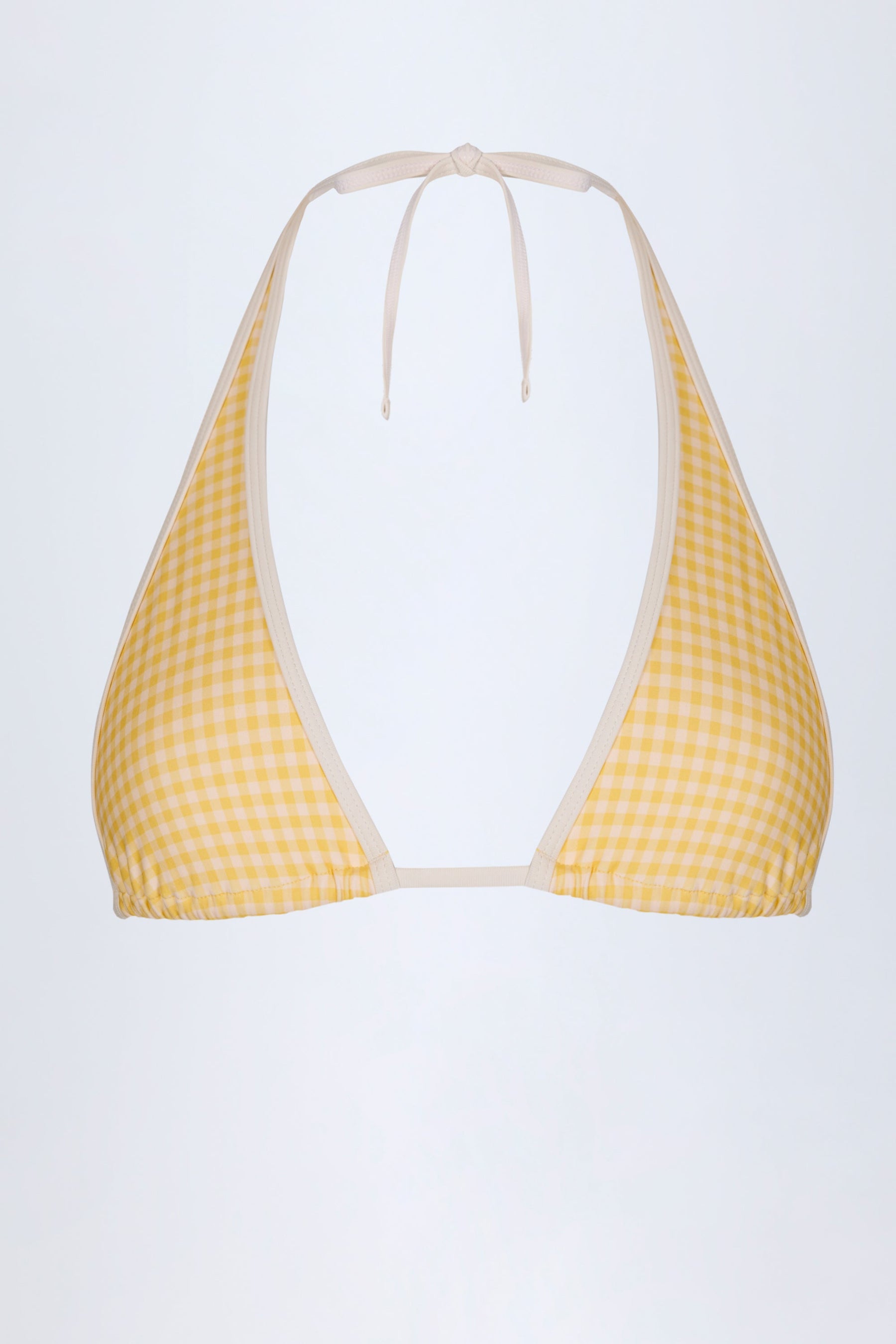 Sarı Ekose Desenli Askılı Bikini Üstü