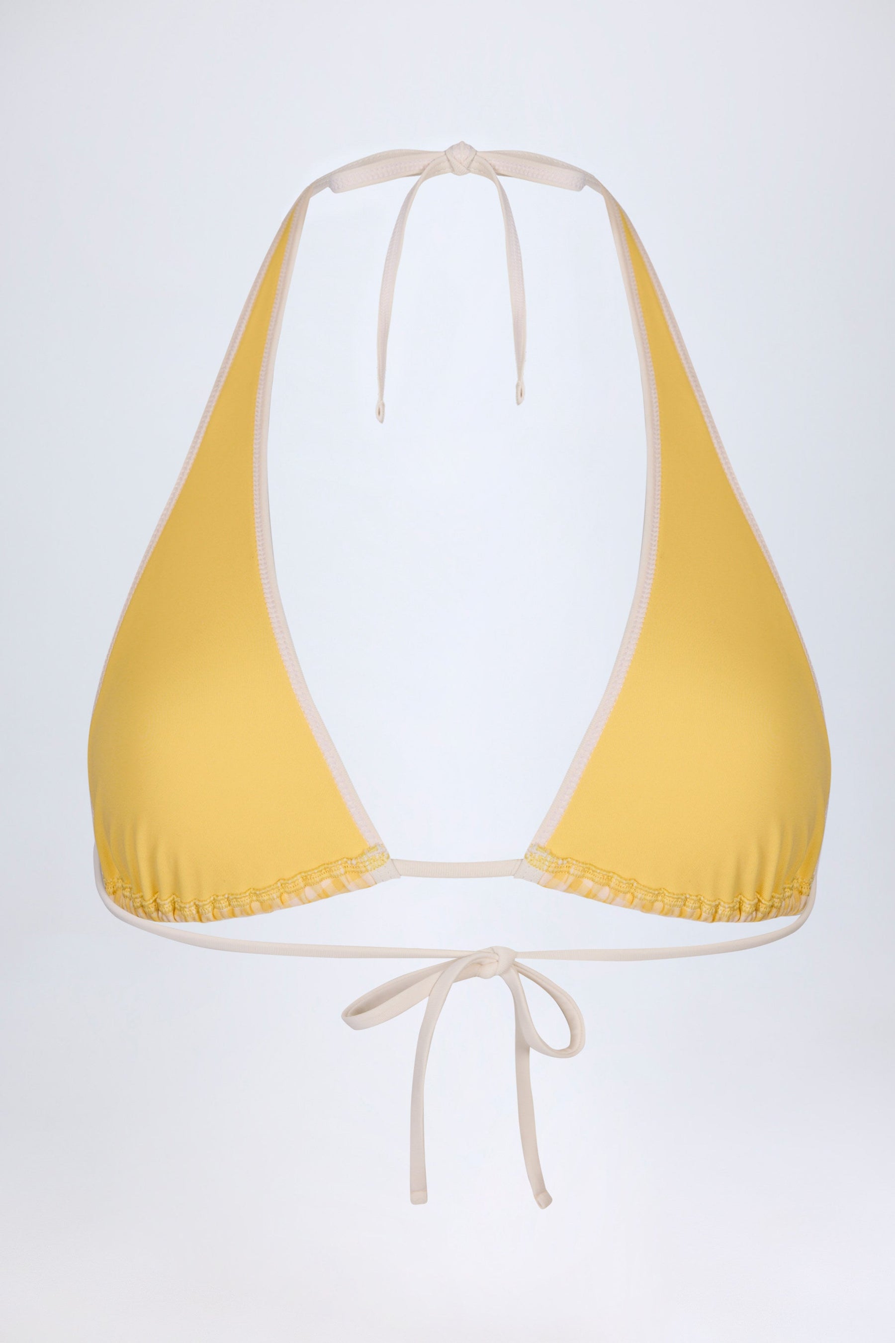 Sarı Ekose Desenli Askılı Bikini Üstü
