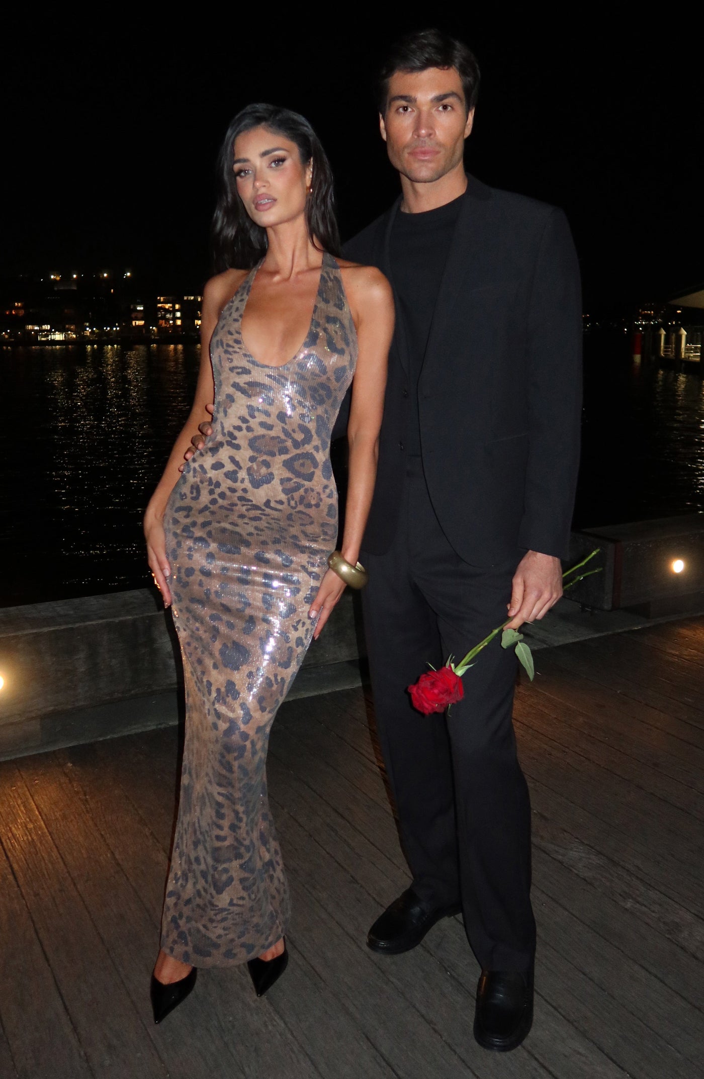 Morena Maxi Elbise - Payetli Leopar Desenli