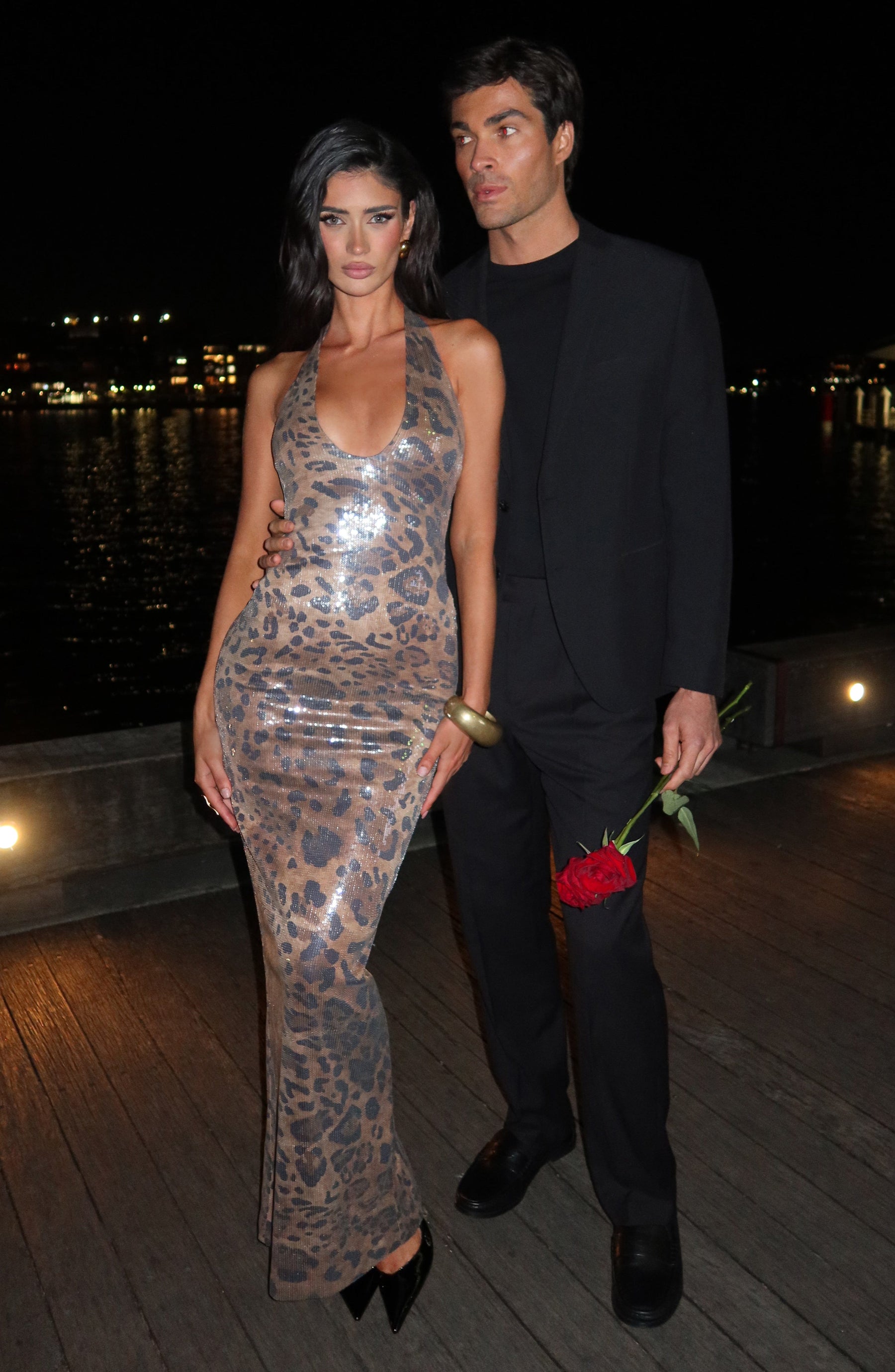 Morena Maxi Elbise - Payetli Leopar Desenli
