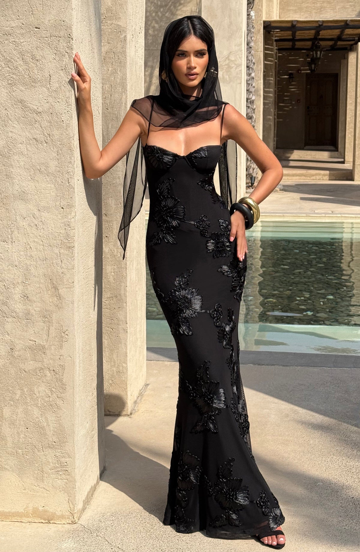 Nefertiti Maxi Elbise - Siyah