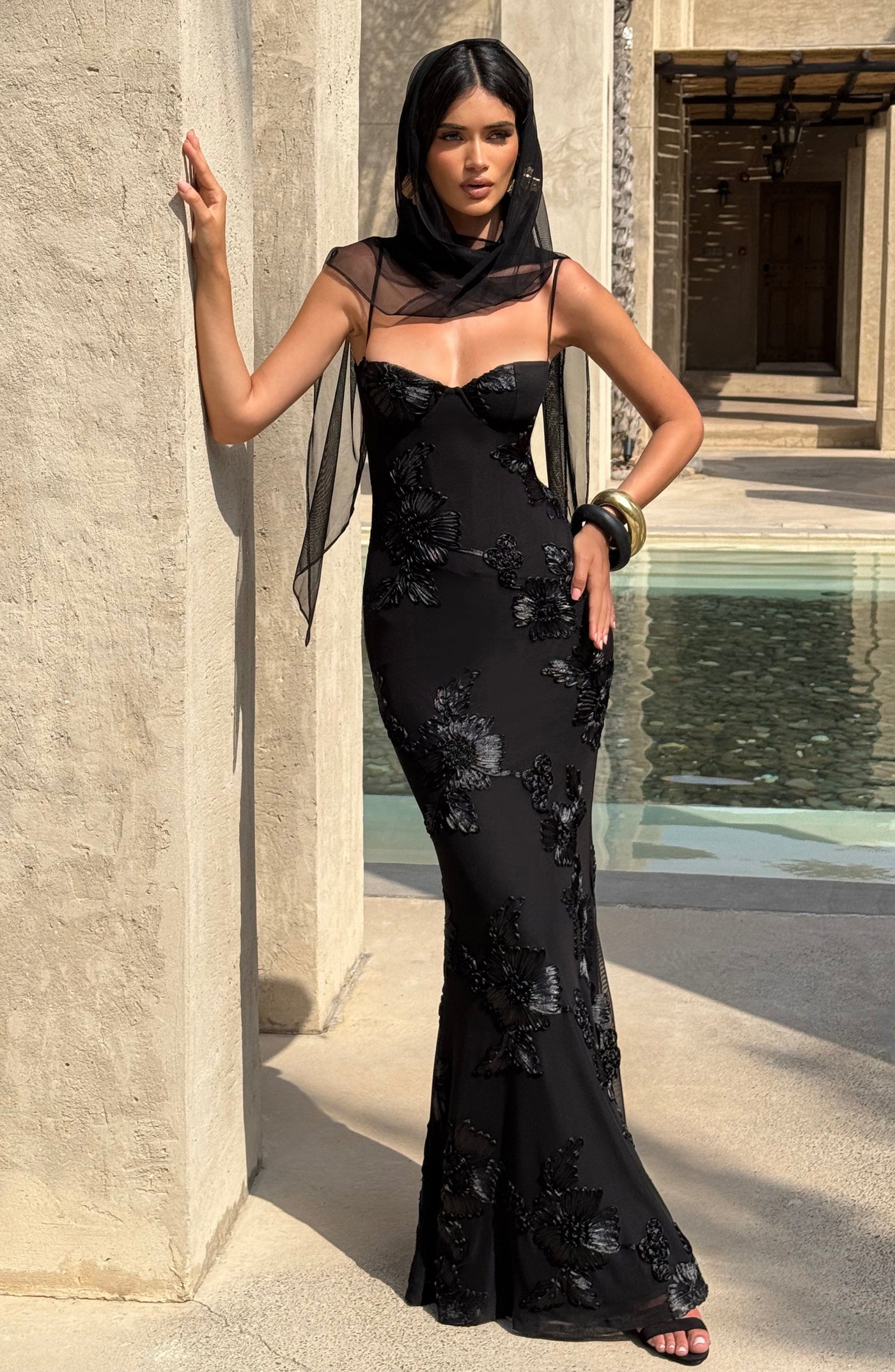 Nefertiti Maxi Elbise - Siyah
