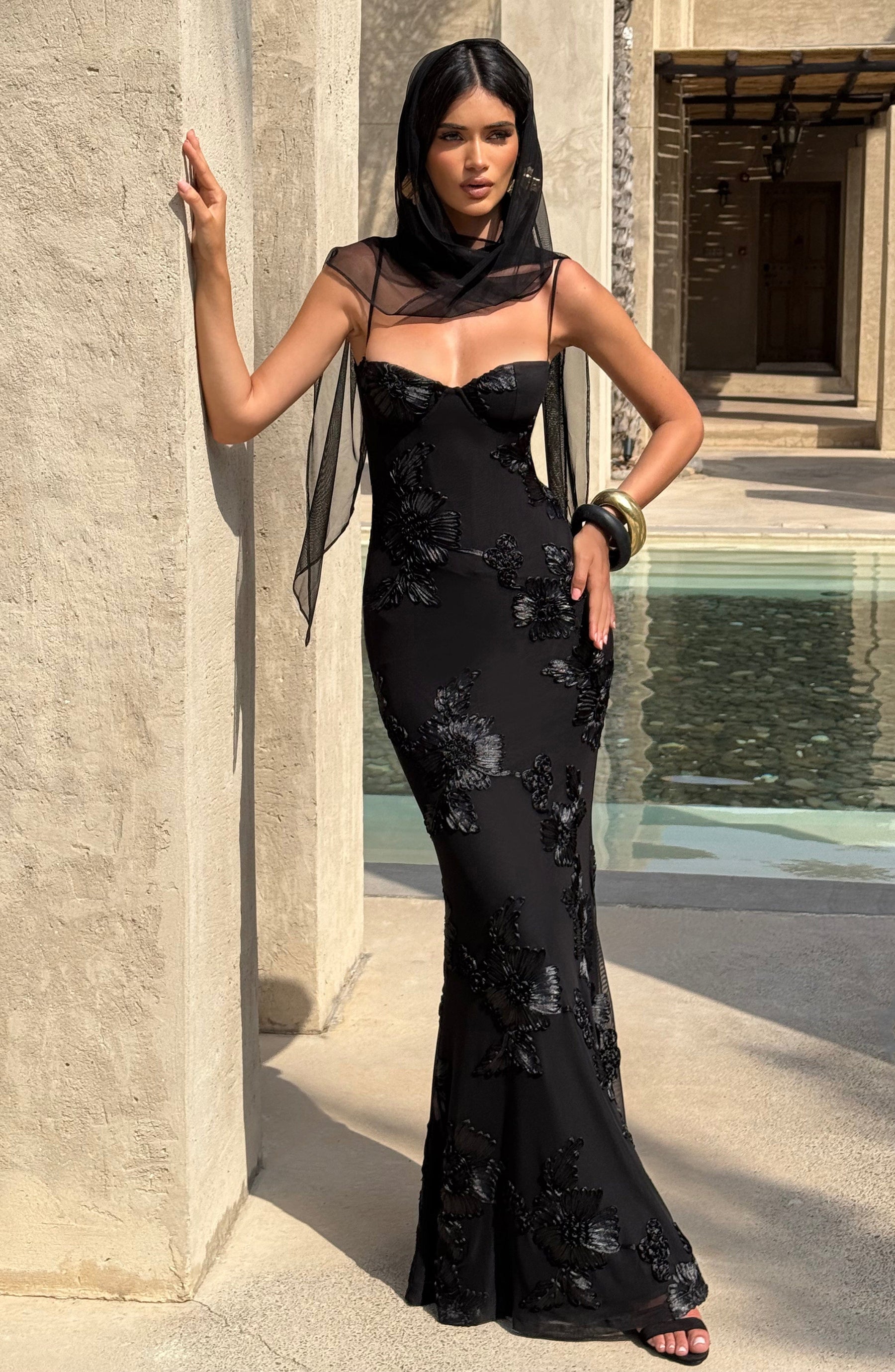 Nefertiti Maxi Elbise - Siyah