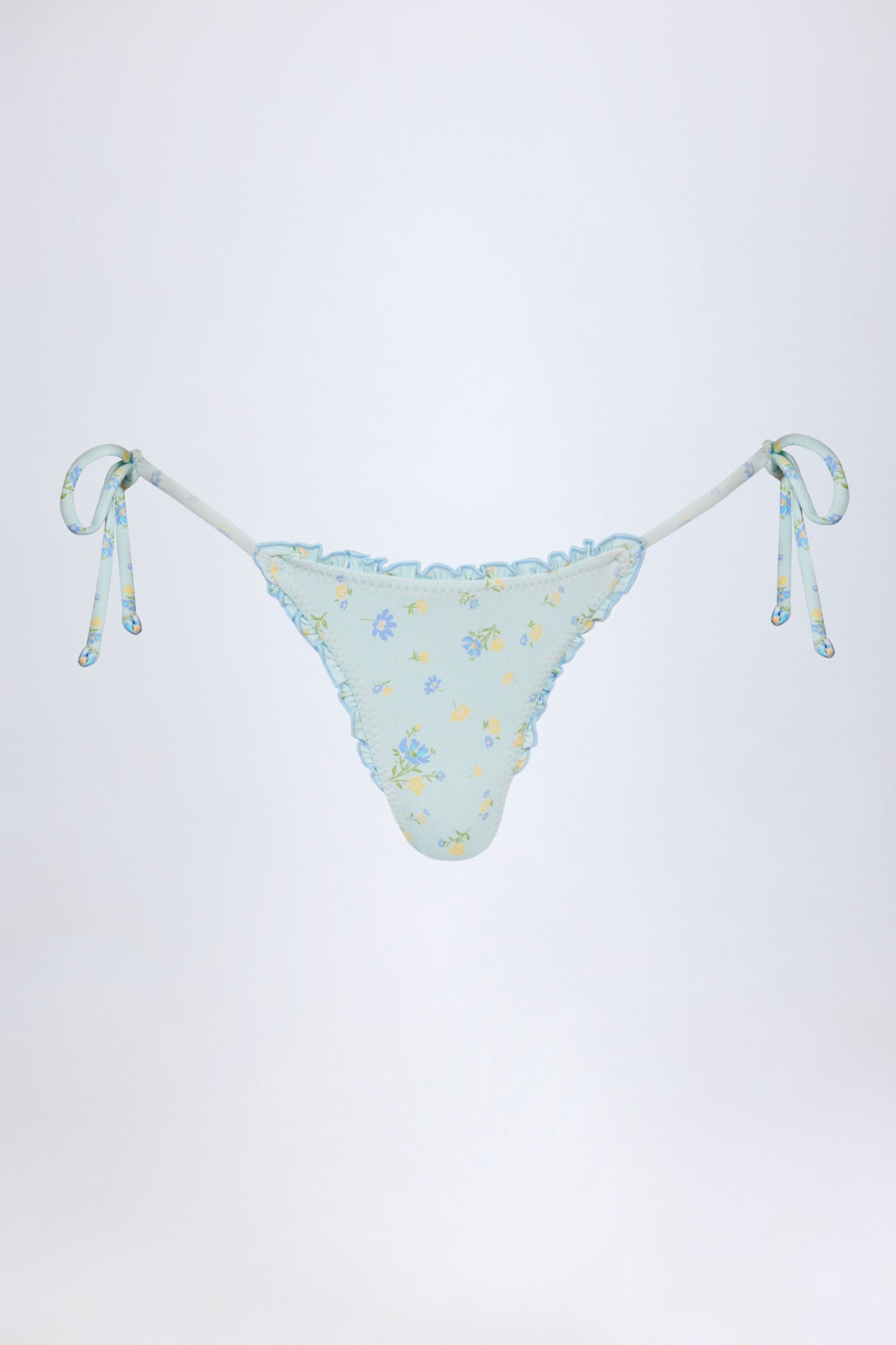 Yandan Bağlamalı, Mavi Çiçek Desenli Tanga Bikini Altı