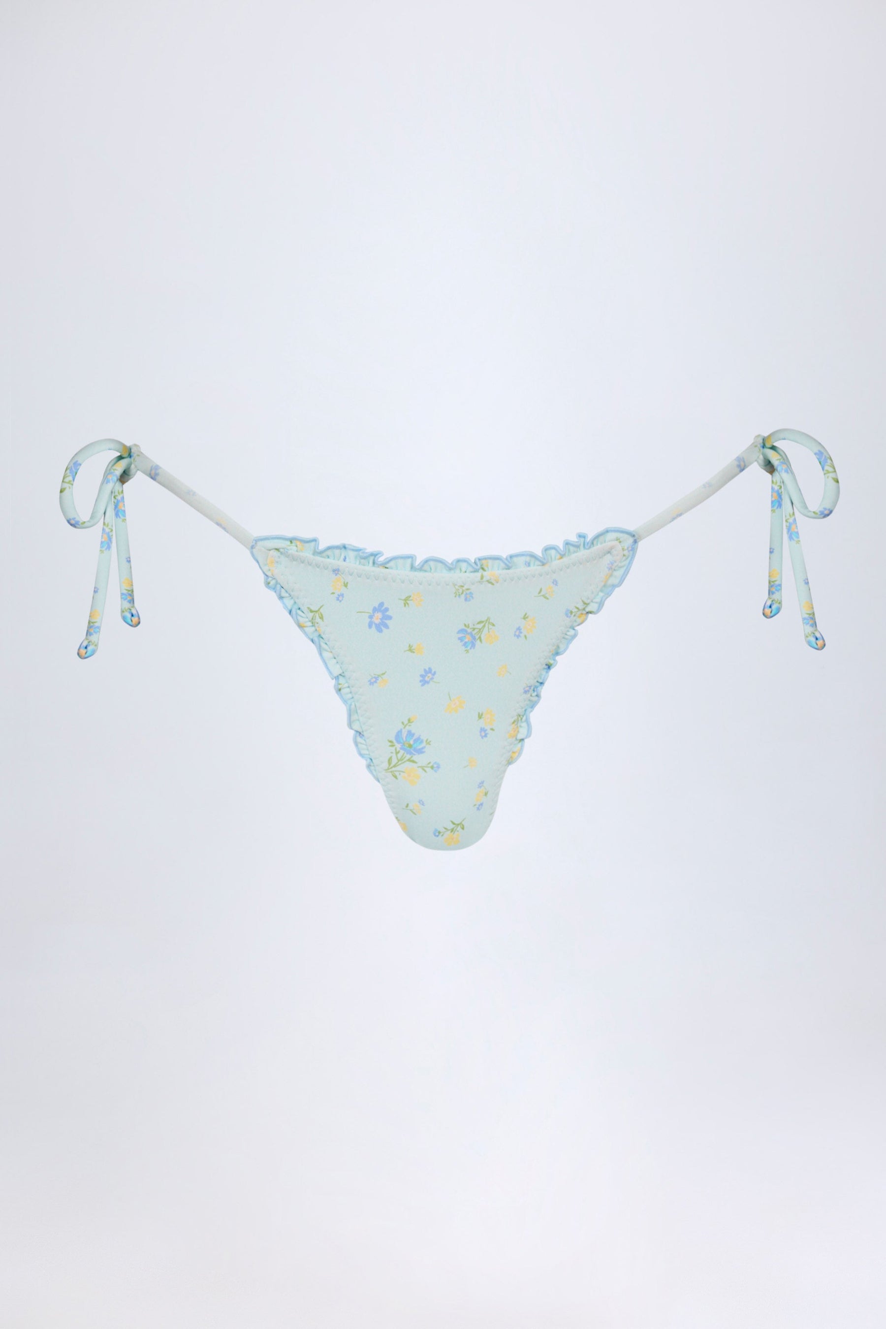 Yandan Bağlamalı, Mavi Çiçek Desenli Tanga Bikini Altı