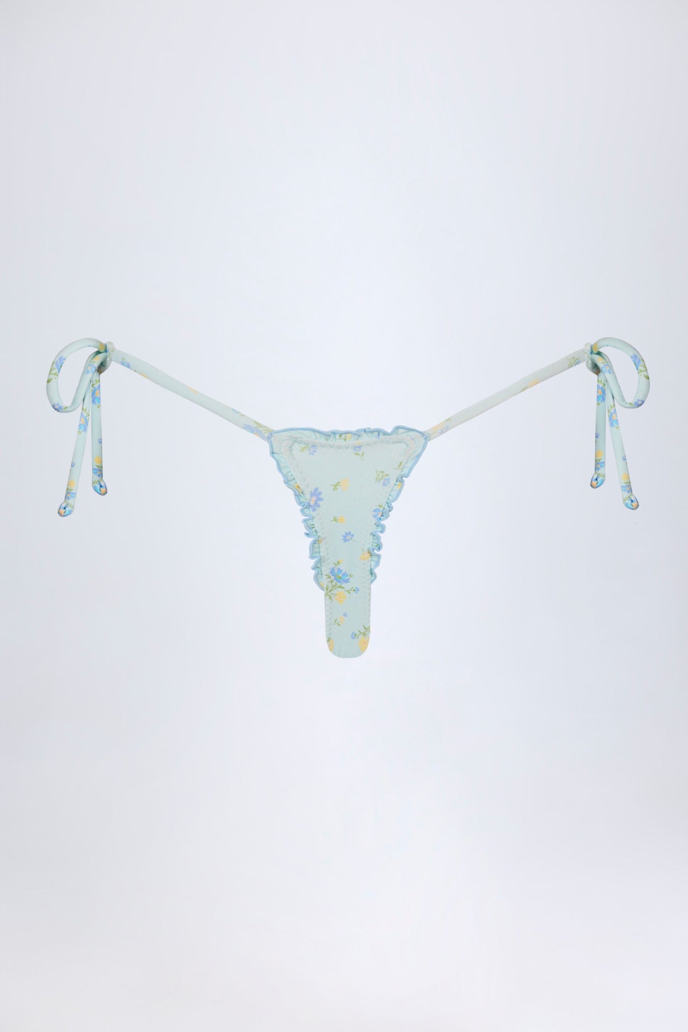 Yandan Bağlamalı, Mavi Çiçek Desenli Tanga Bikini Altı