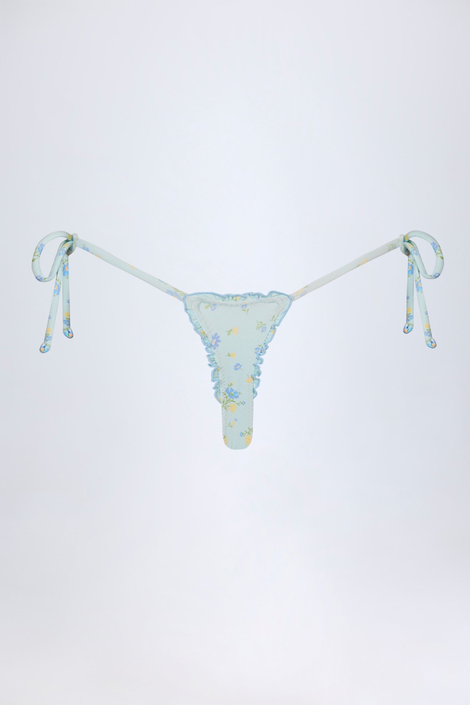 Yandan Bağlamalı, Mavi Çiçek Desenli Tanga Bikini Altı