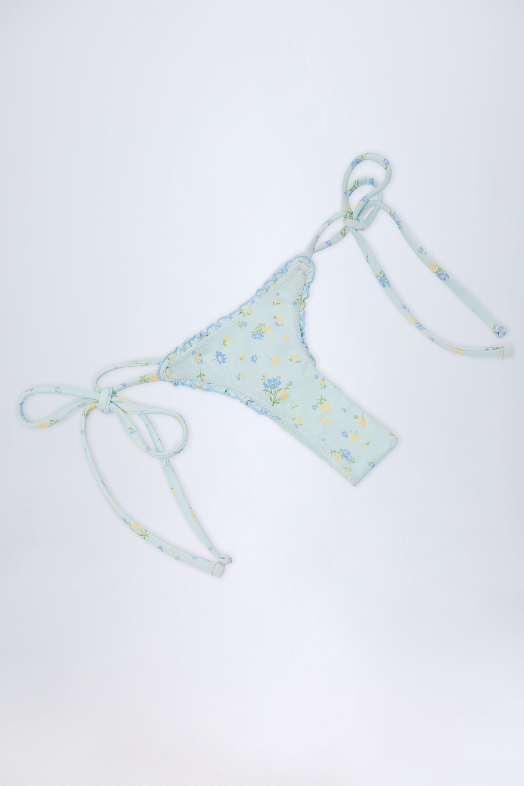 Yandan Bağlamalı, Mavi Çiçek Desenli Tanga Bikini Altı