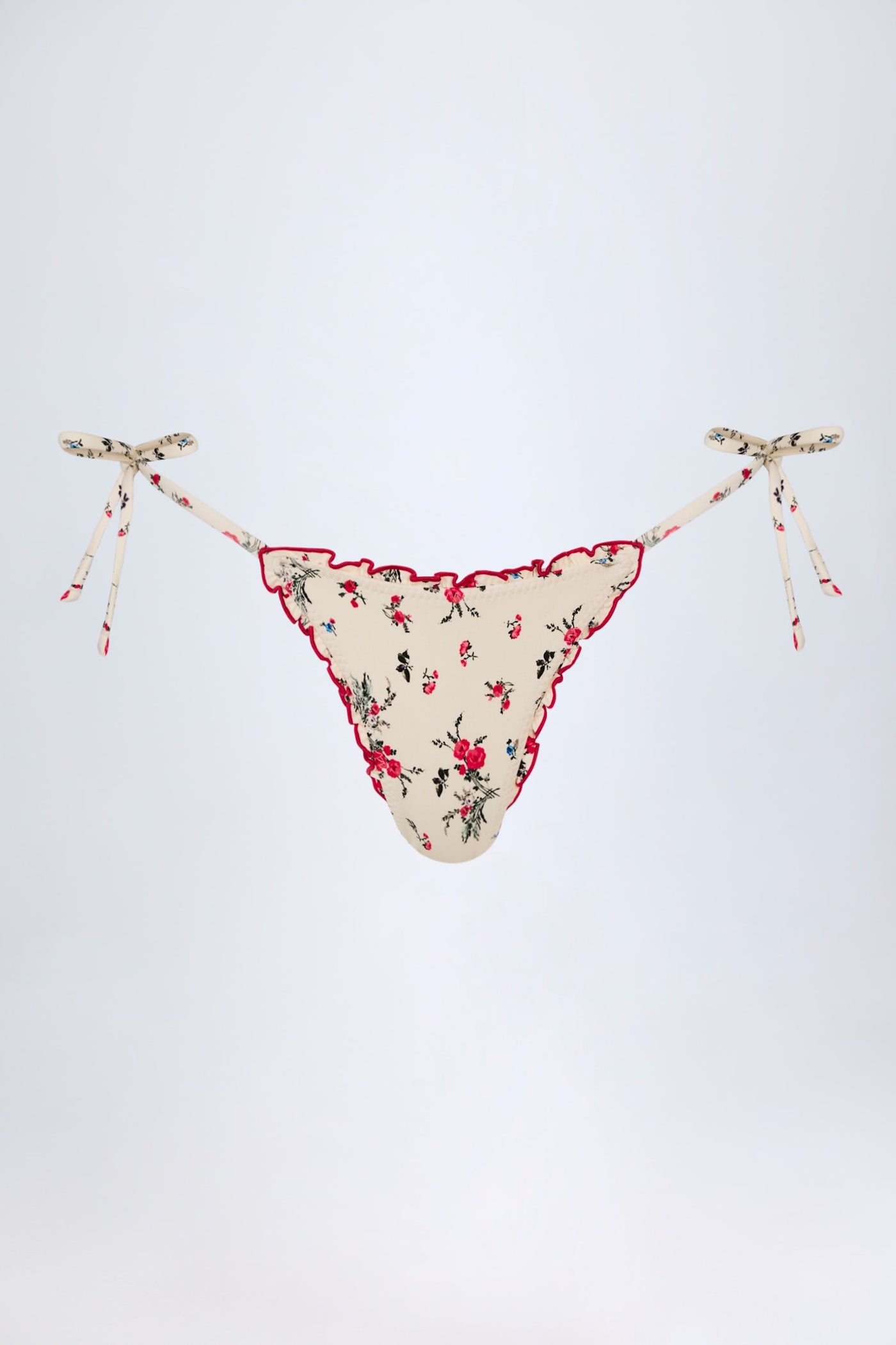 Yandan Bağlamalı Kırmızı Çiçek Desenli Tanga Bikini Altı
