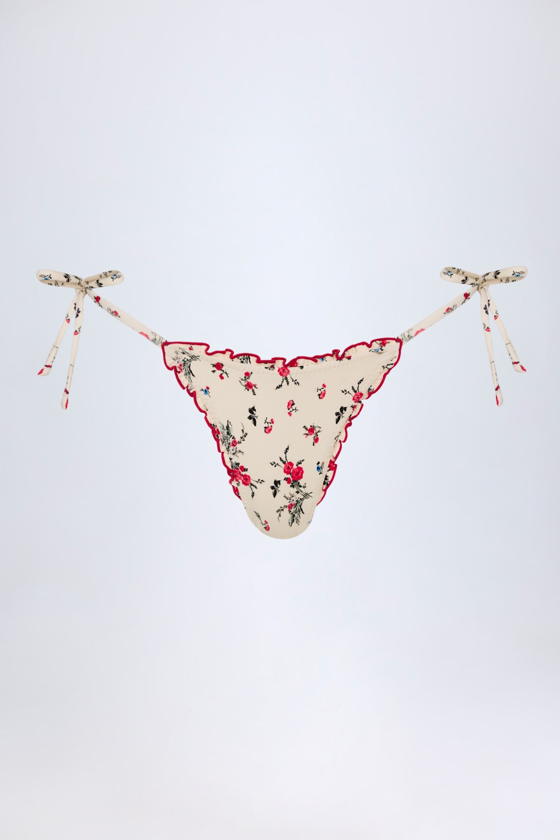 Yandan Bağlamalı Kırmızı Çiçek Desenli Tanga Bikini Altı