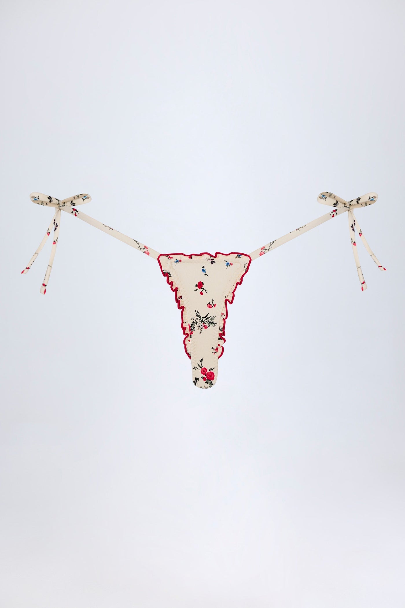 Yandan Bağlamalı Kırmızı Çiçek Desenli Tanga Bikini Altı