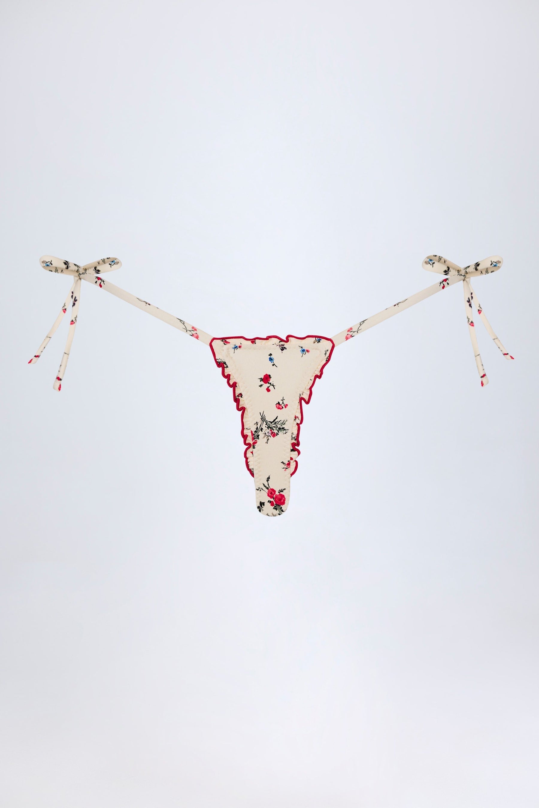 Yandan Bağlamalı Kırmızı Çiçek Desenli Tanga Bikini Altı