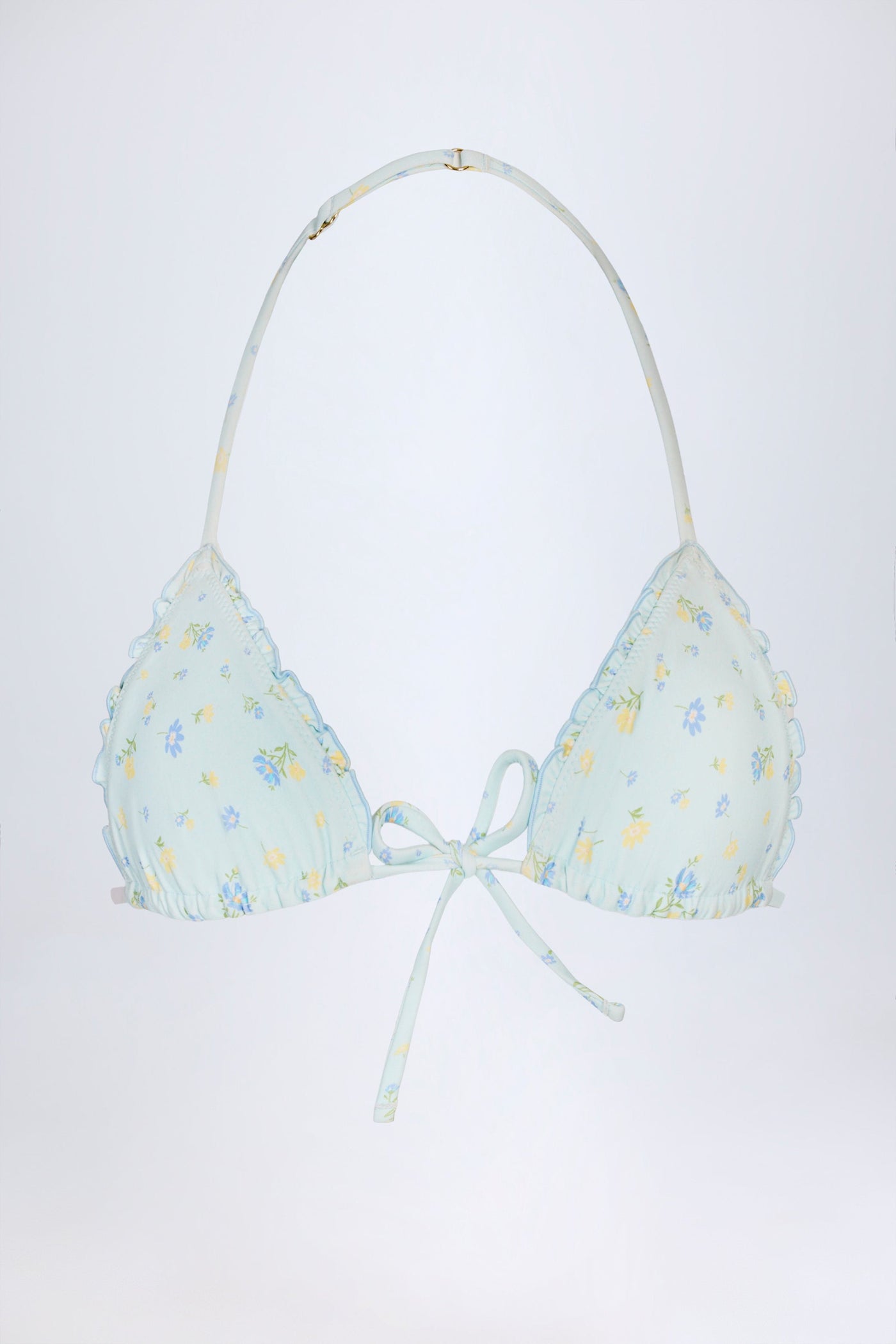 Mavi Çiçek Desenli Mikro Üçgen Bikini Üstü