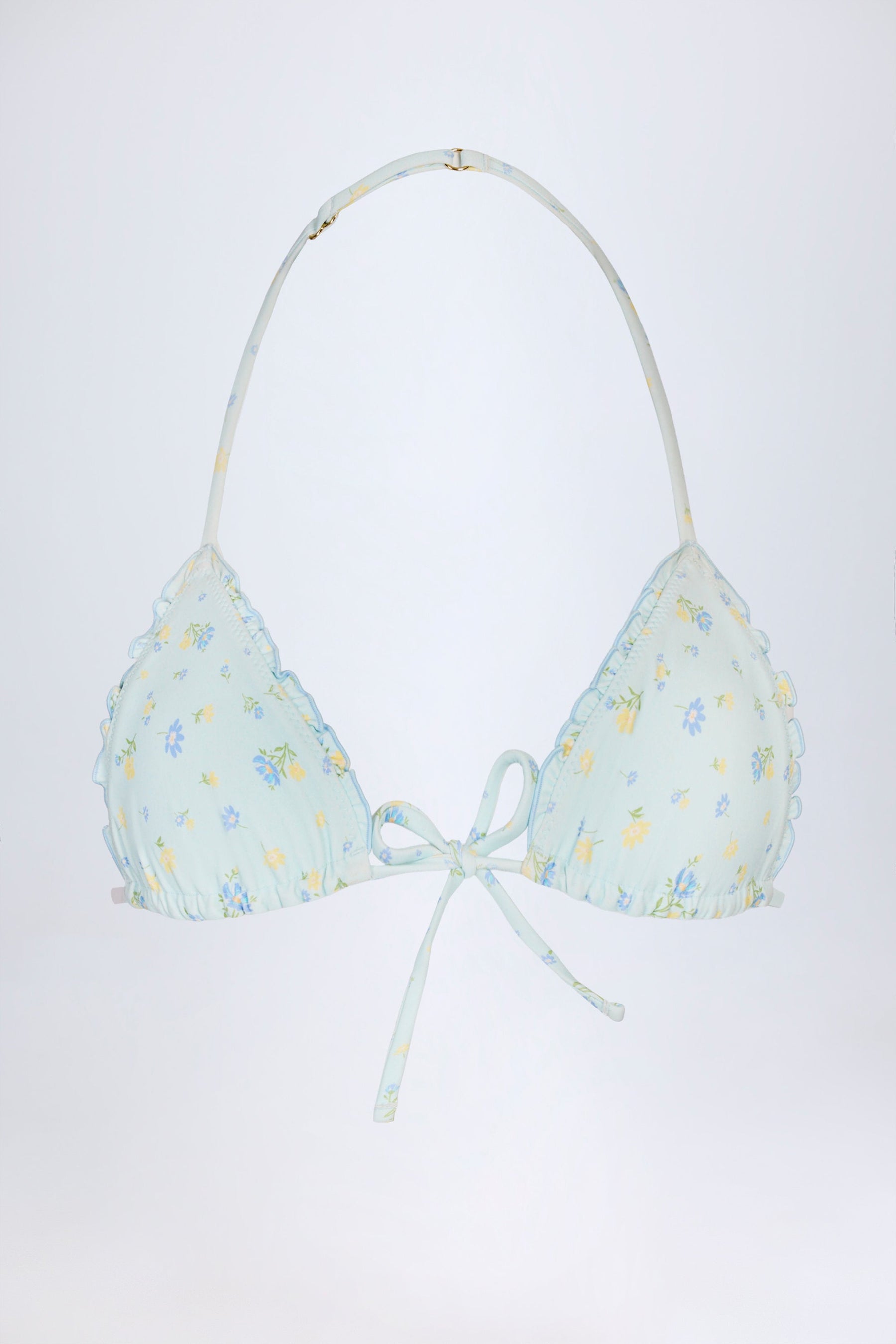 Mavi Çiçek Desenli Mikro Üçgen Bikini Üstü