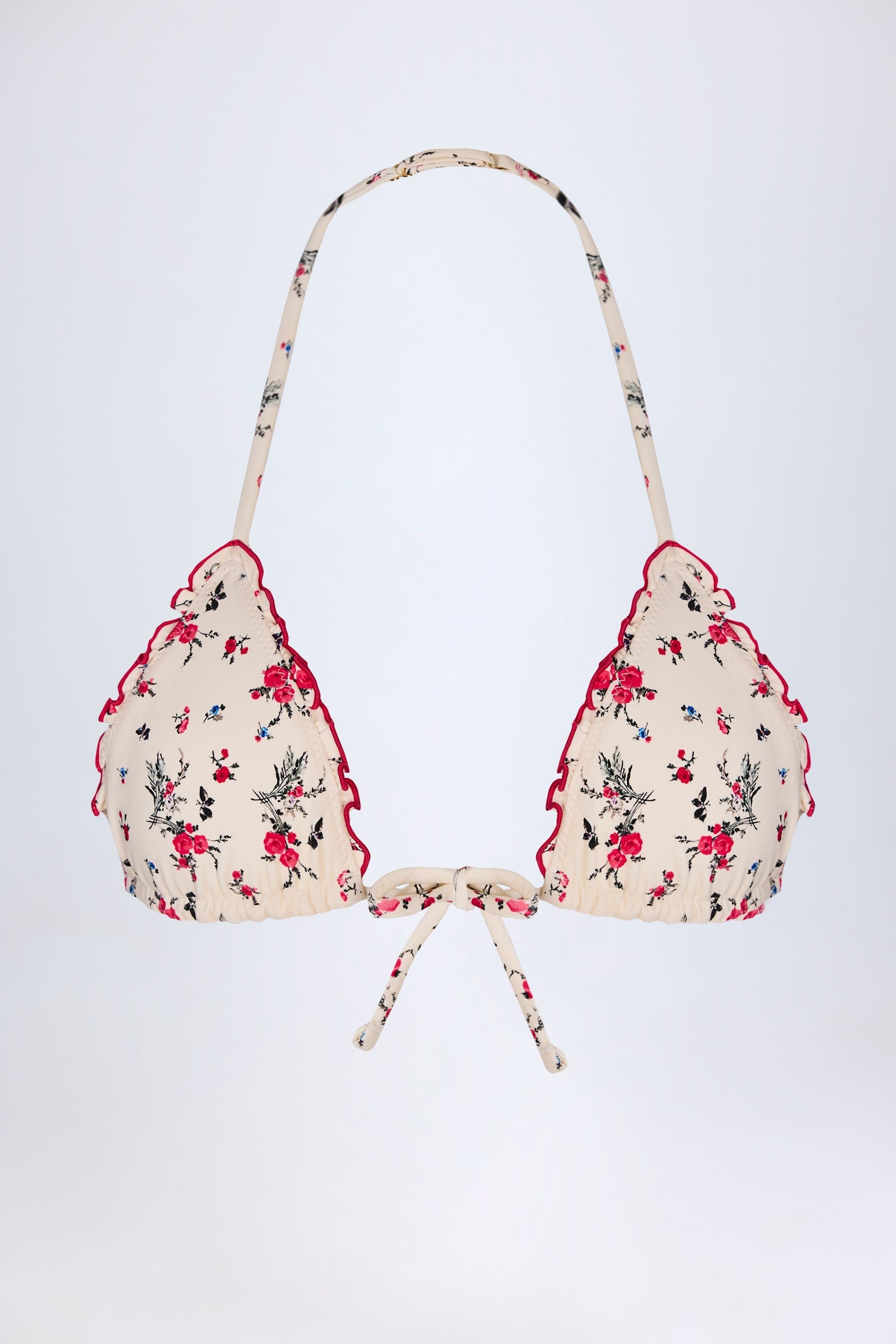 Kırmızı Çiçek Desenli Mikro Üçgen Bikini Üstü