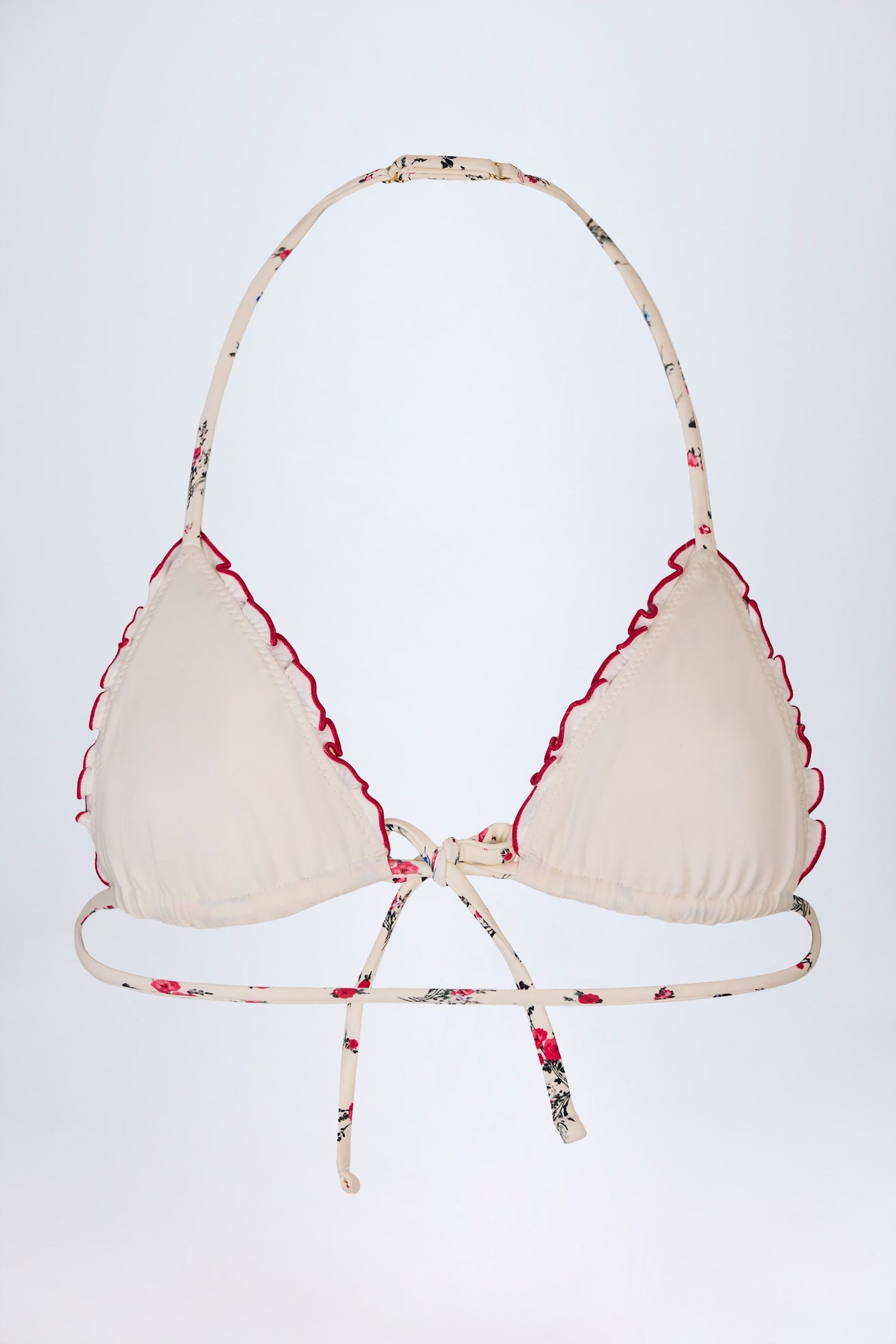 Kırmızı Çiçek Desenli Mikro Üçgen Bikini Üstü