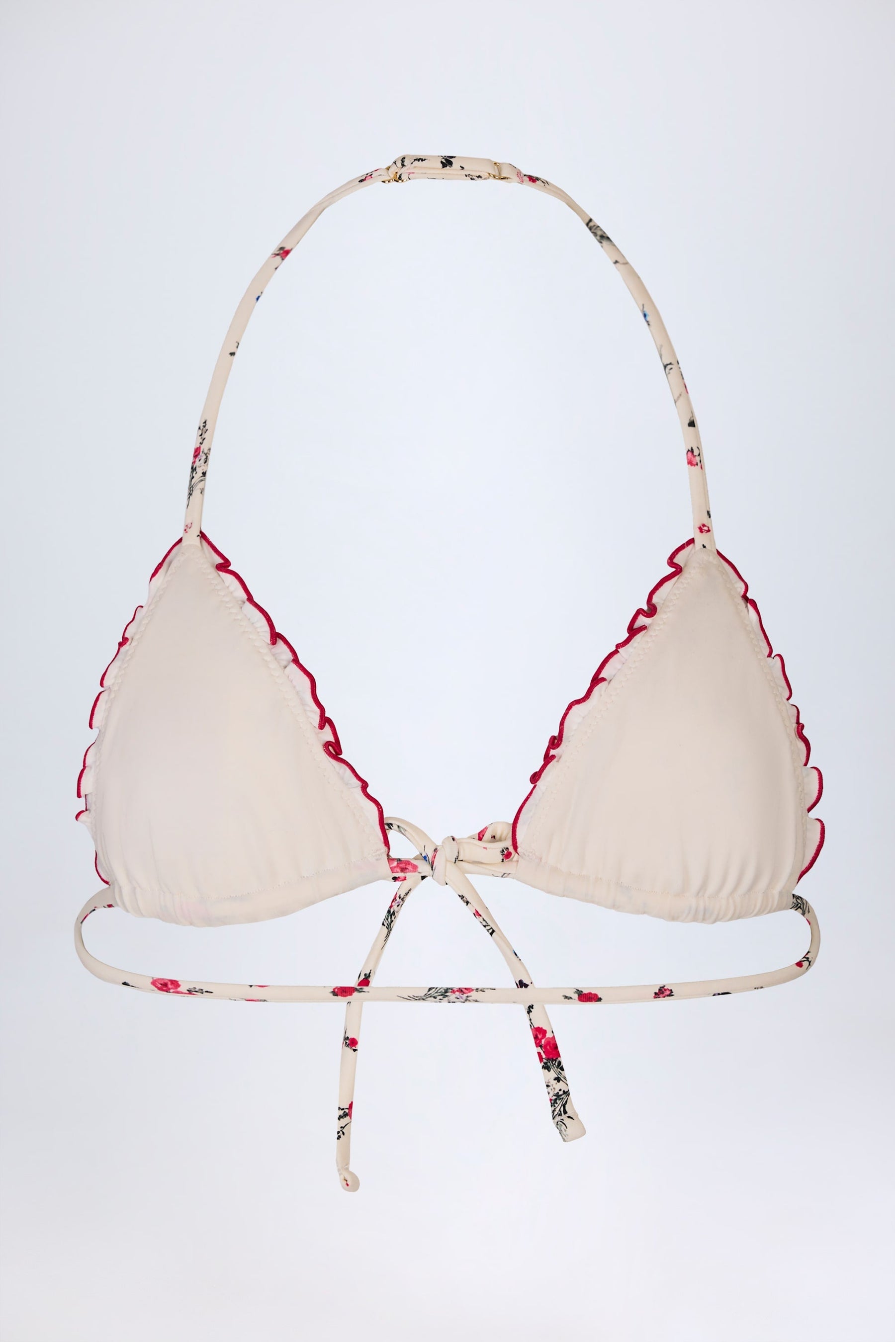 Kırmızı Çiçek Desenli Mikro Üçgen Bikini Üstü