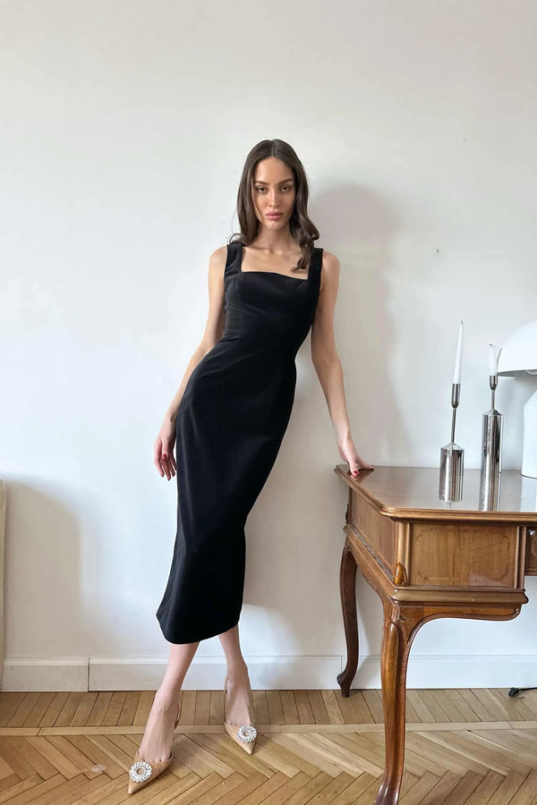 Kare Yaka Midi Elbise