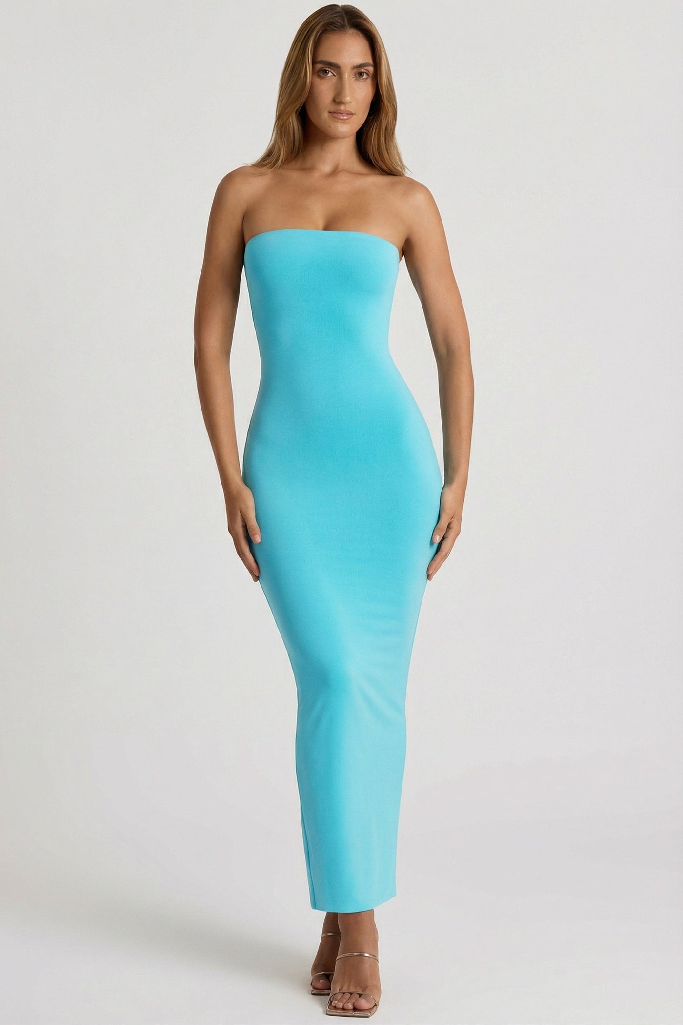 Modal Bandeau Bodycon Maxi Elbise, Su Mavisi
