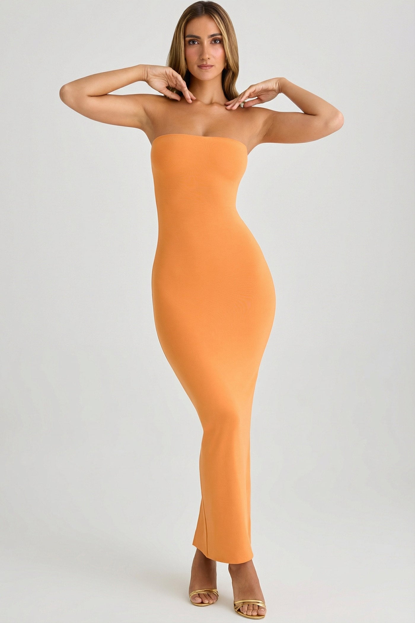 Modal Bandeau Bodycon Maxi Elbise, Günbatımı Turuncusu