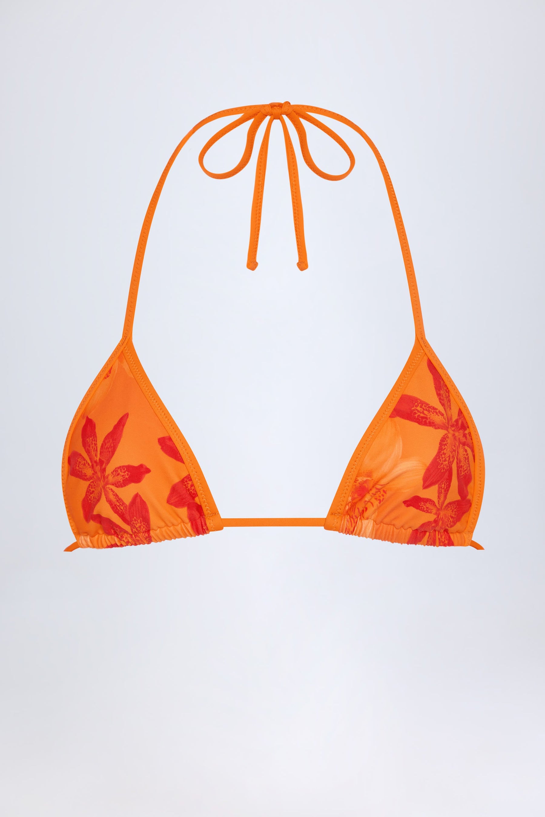 Turuncu Orkide Desenli Üçgen Bikini Üstü