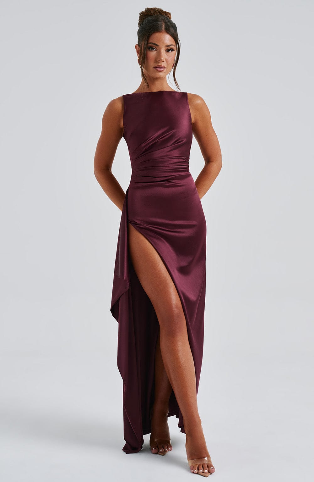 Peggy Maxi Elbise - Kiraz Rengi Lake