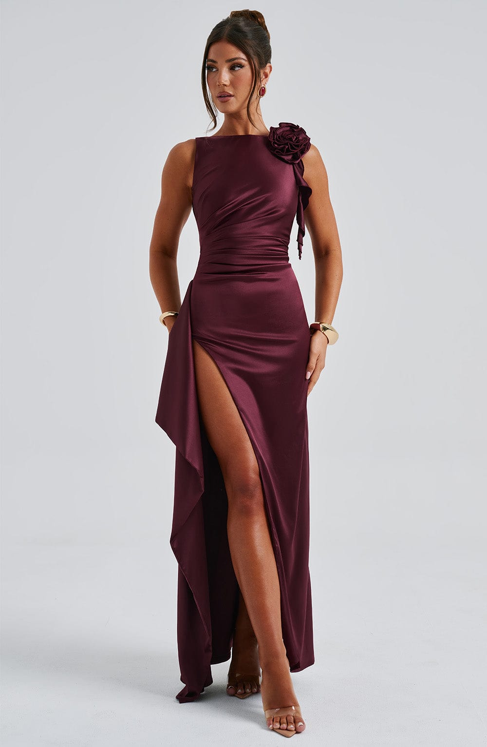 Peggy Maxi Elbise - Kiraz Rengi Lake