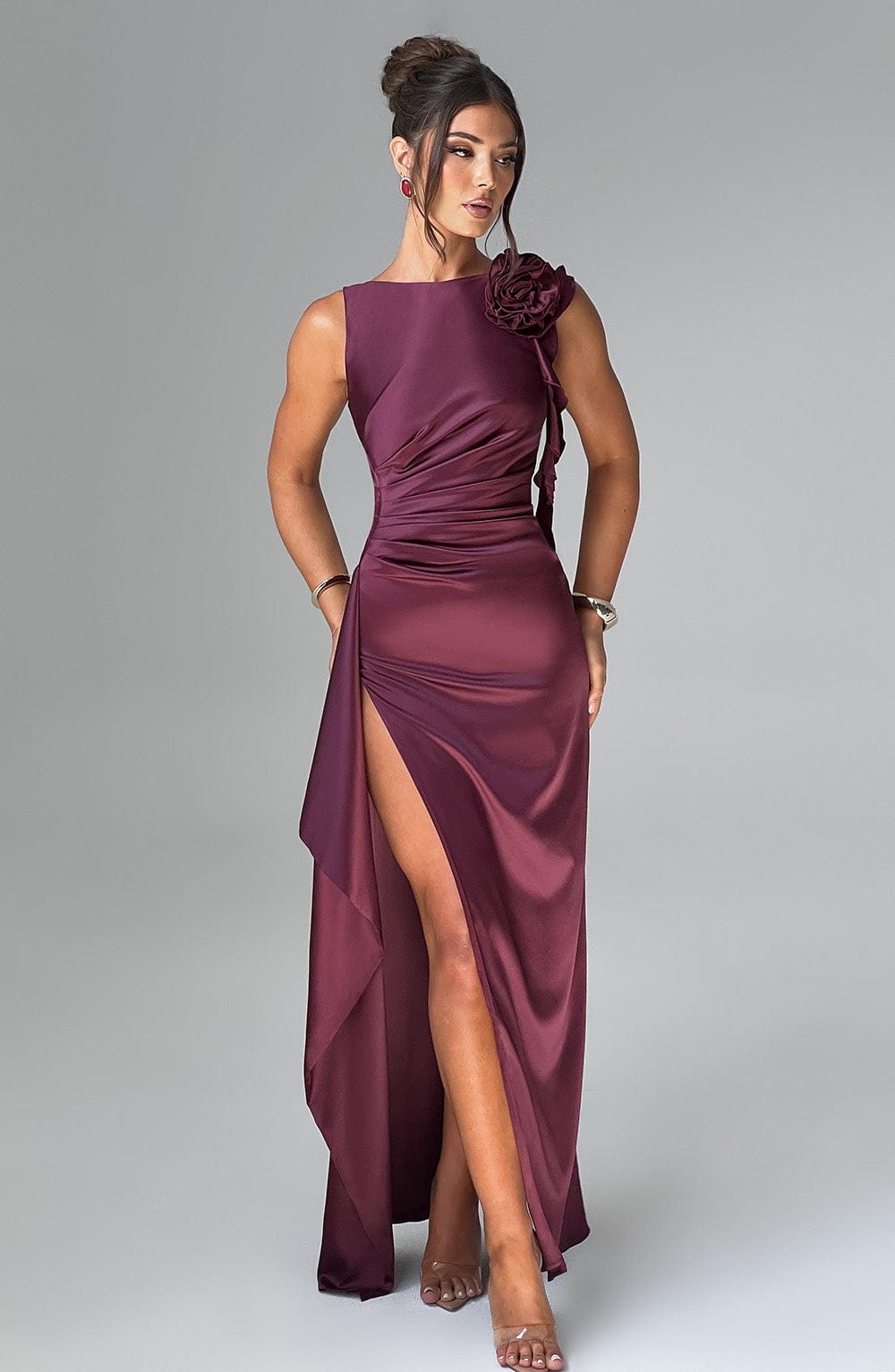 Peggy Maxi Elbise - Kiraz Rengi Lake