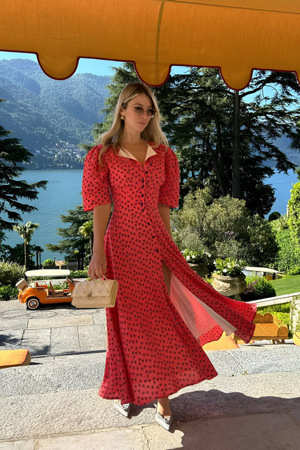 Kısa Kollu Düğmeli Midi Elbise