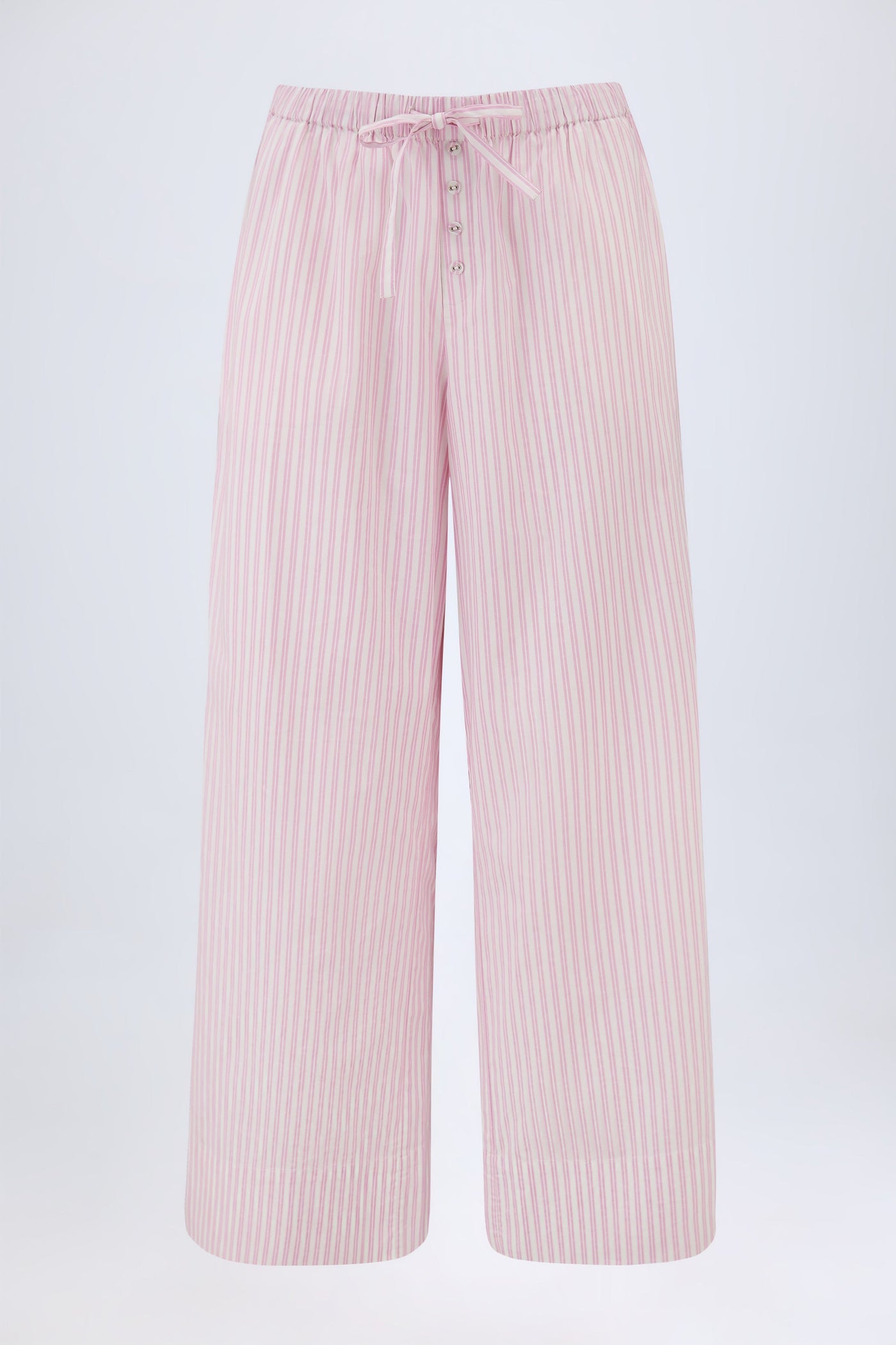Pembe Çizgili, Geniş Paçalı Pamuklu Poplin Pantolon