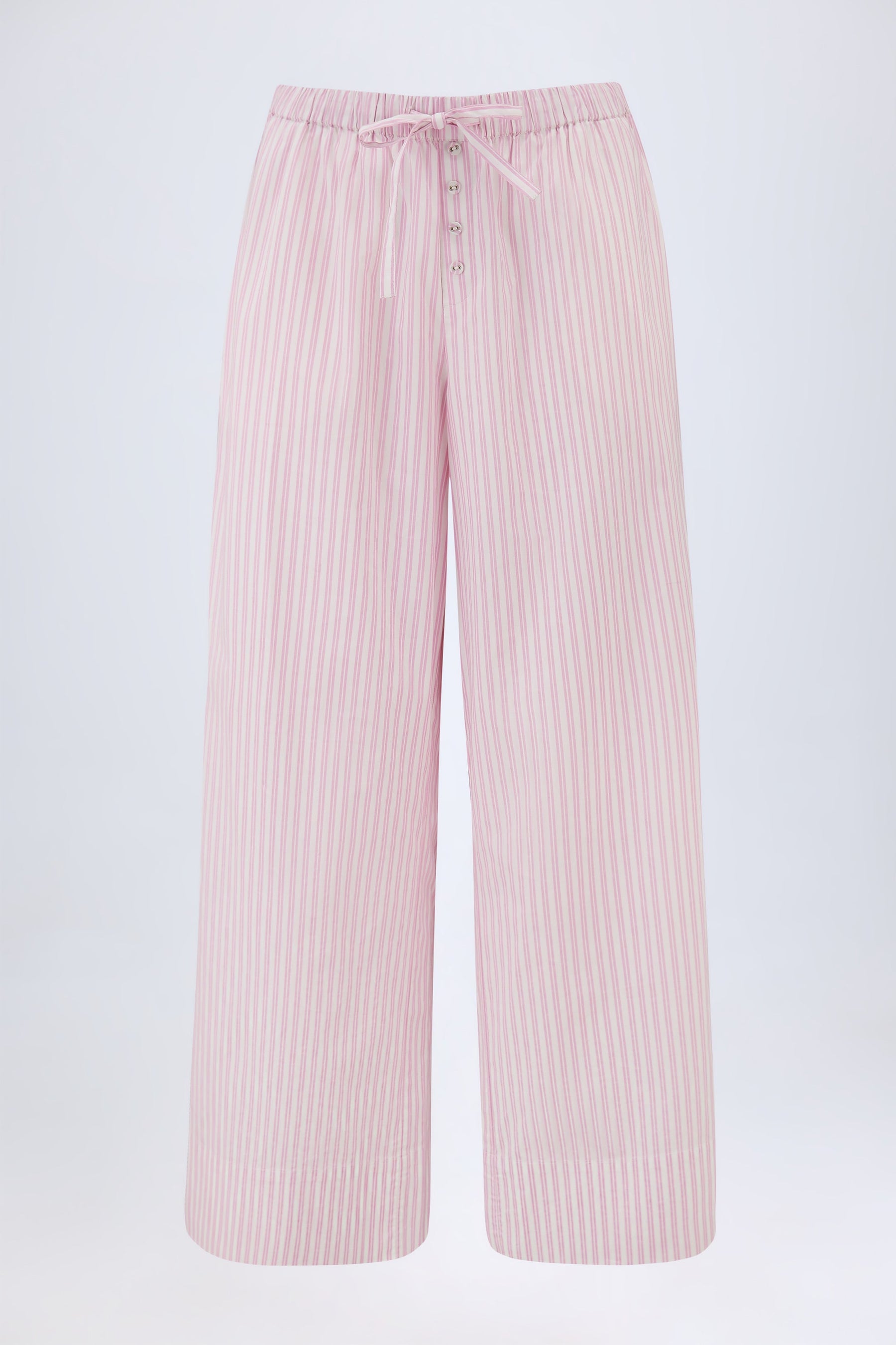 Pembe Çizgili, Geniş Paçalı Pamuklu Poplin Pantolon