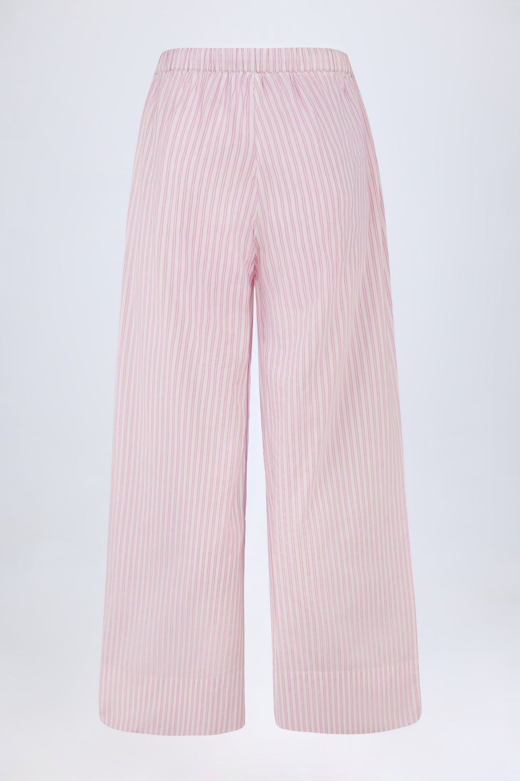 Pembe Çizgili, Geniş Paçalı Pamuklu Poplin Pantolon