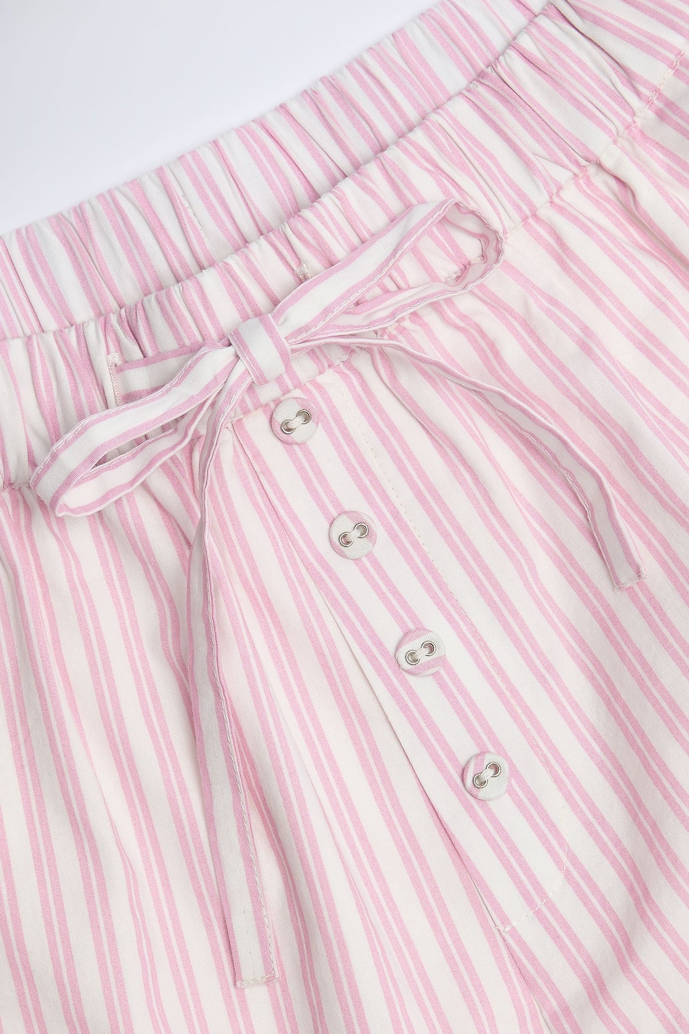 Pembe Çizgili, Geniş Paçalı Pamuklu Poplin Pantolon