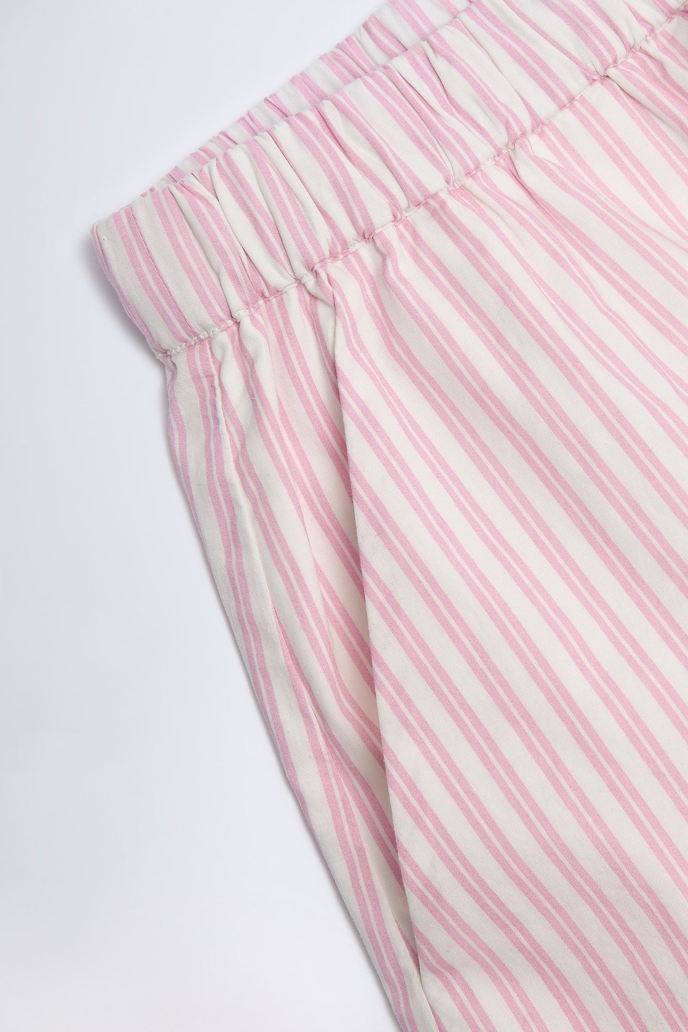 Pembe Çizgili, Geniş Paçalı Pamuklu Poplin Pantolon