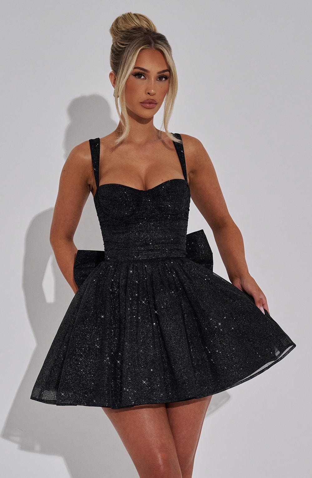 Polly Mini Elbise - Siyah Parıltılı