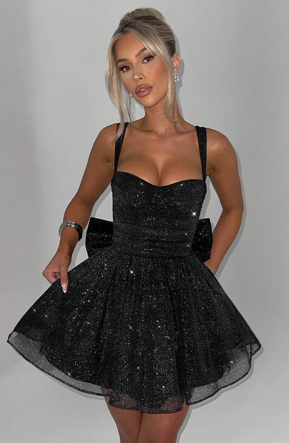 Polly Mini Elbise - Siyah Parıltılı