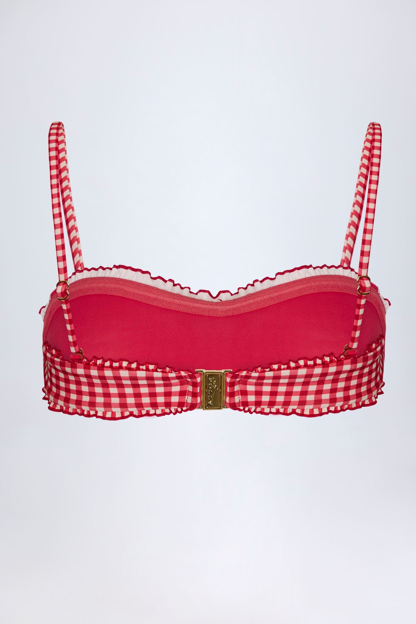 Kırmızı Ekose Desenli Fırfırlı Bandeau Bikini Üstü