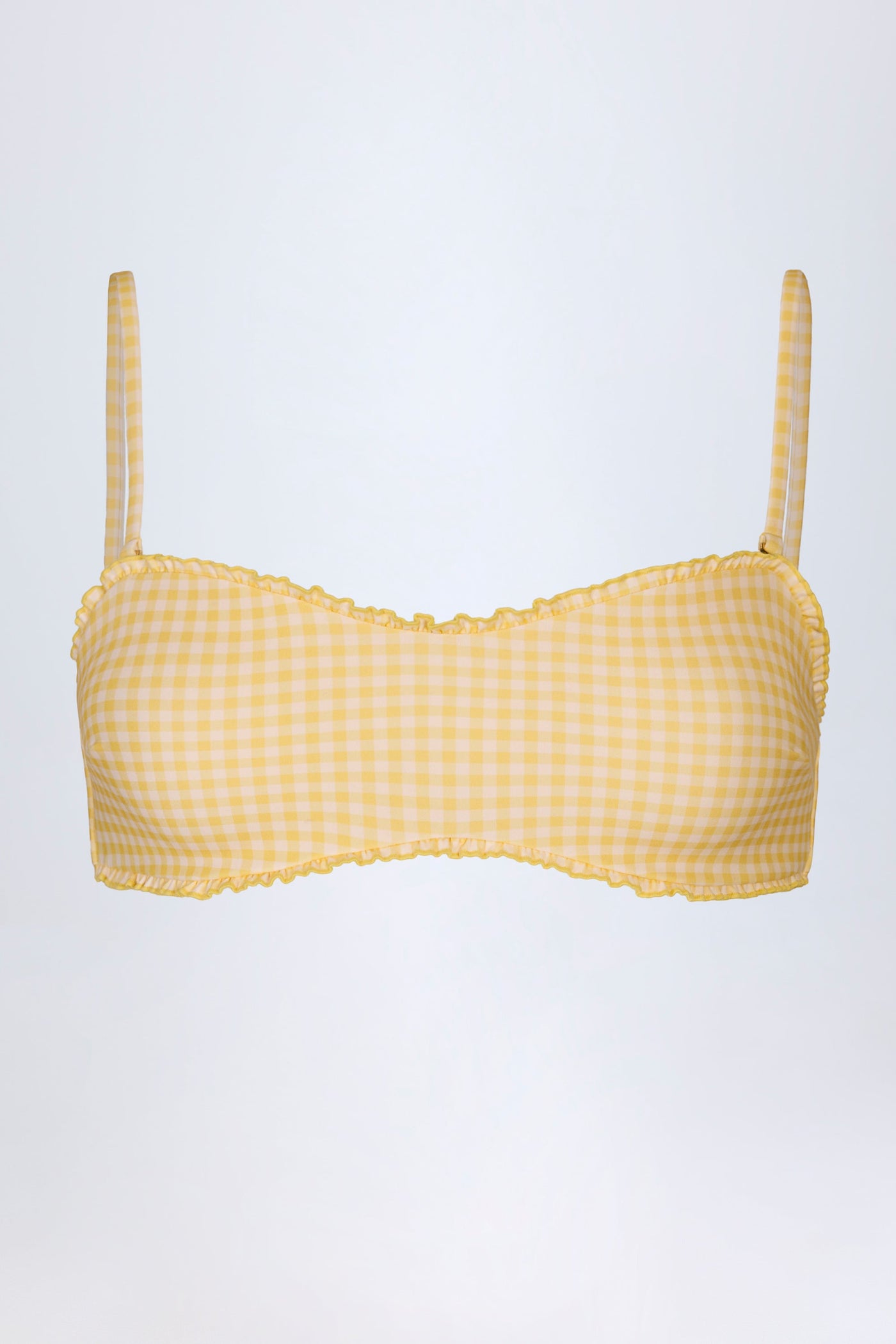 Sarı Ekose Desenli Fırfırlı Bandeau Bikini Üstü