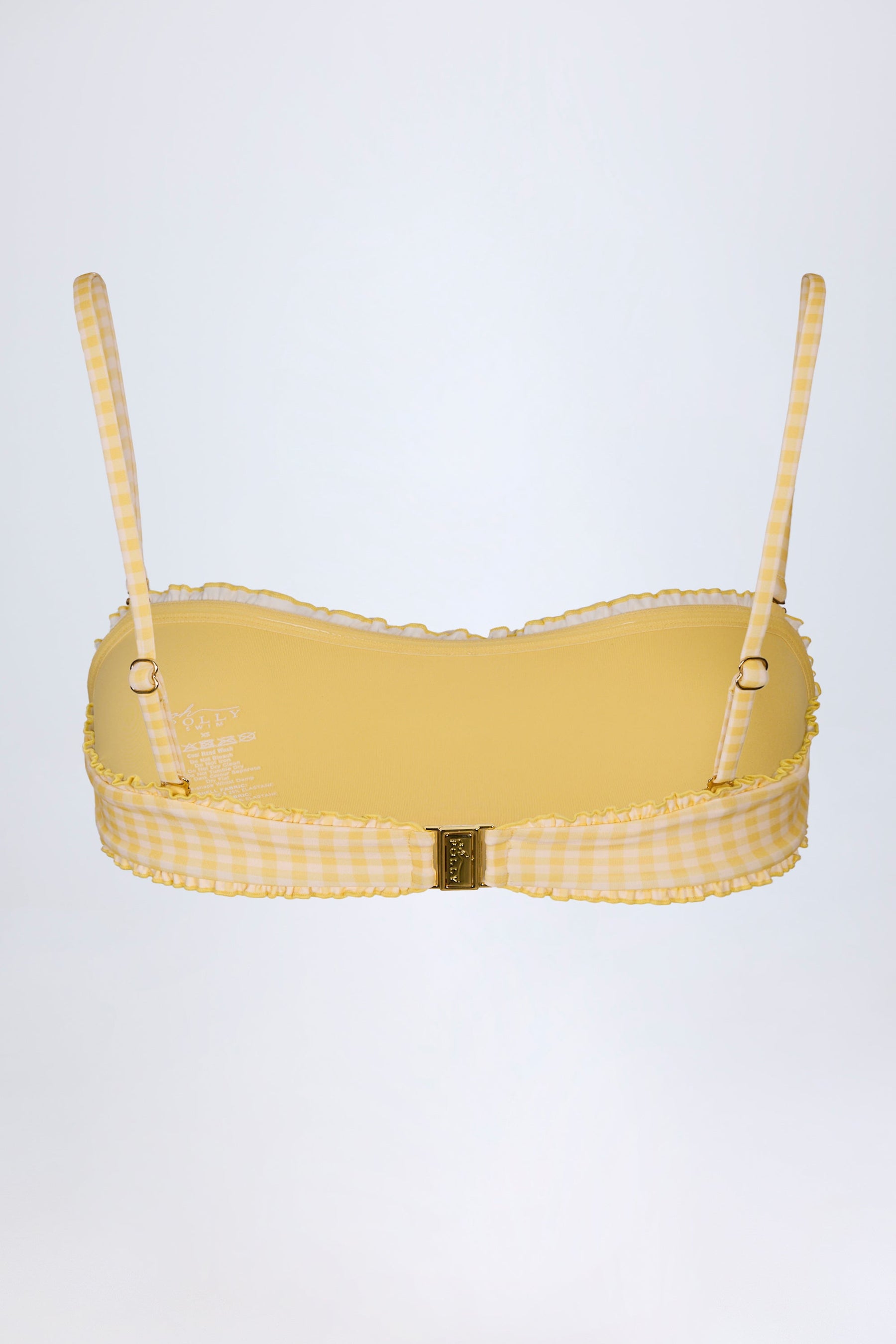 Sarı Ekose Desenli Fırfırlı Bandeau Bikini Üstü