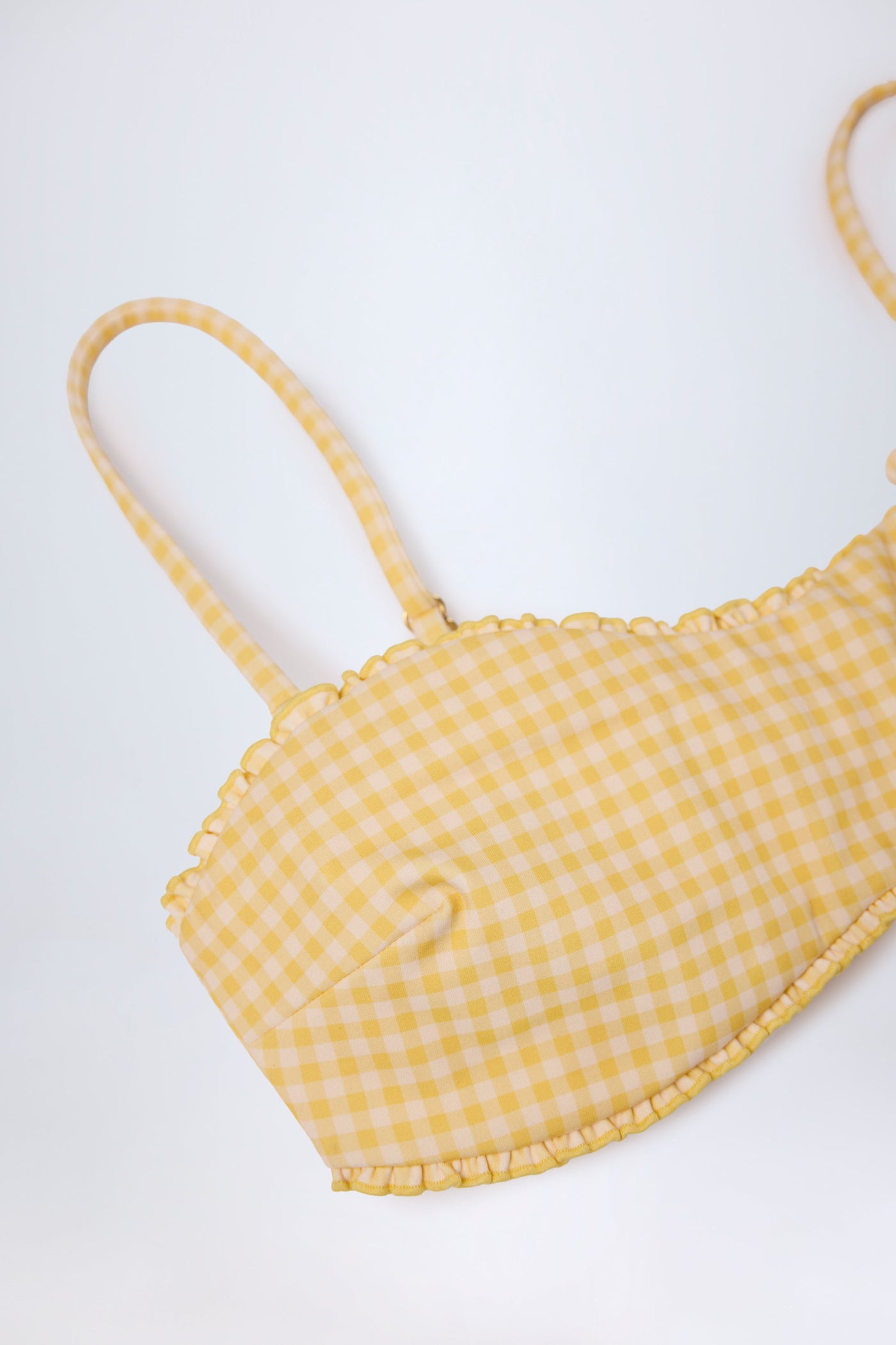 Sarı Ekose Desenli Fırfırlı Bandeau Bikini Üstü