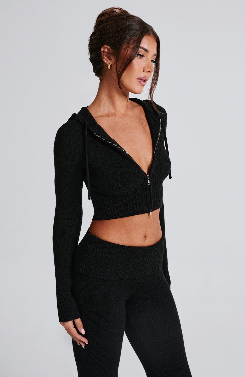 Portia Örme Kapüşonlu Sweatshirt - Siyah