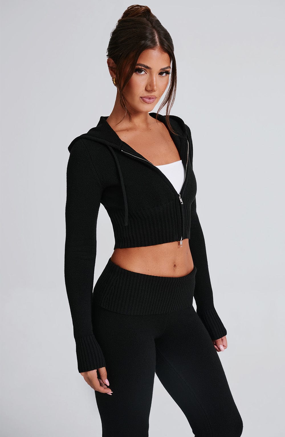 Portia Örme Kapüşonlu Sweatshirt - Siyah