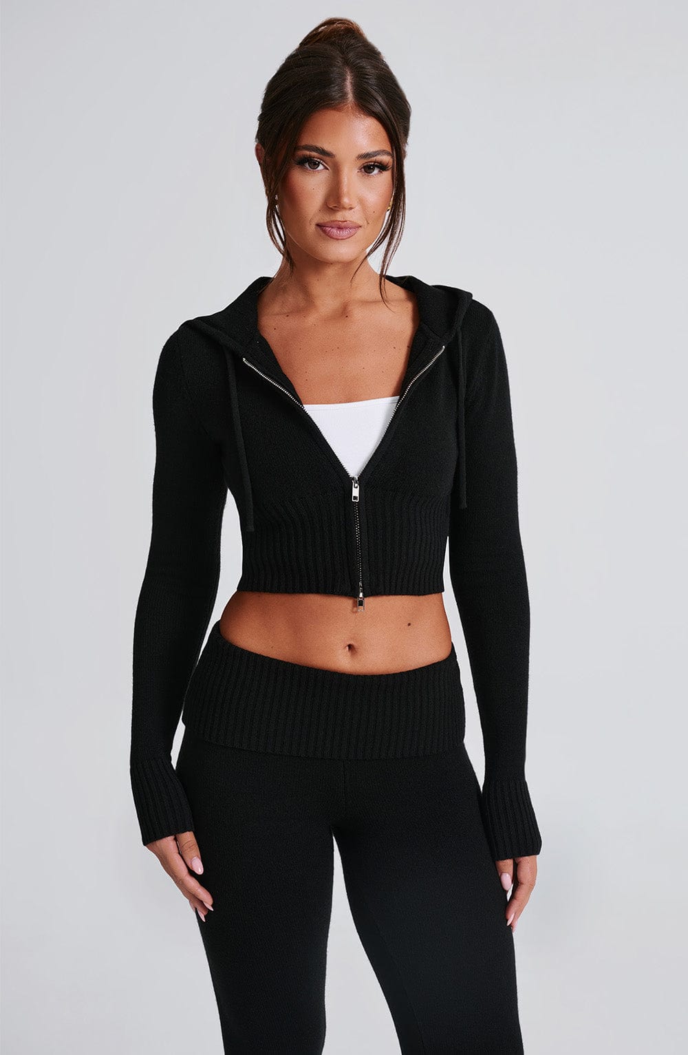 Portia Örme Kapüşonlu Sweatshirt - Siyah