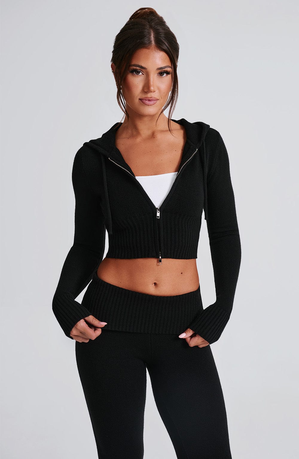 Portia Örme Kapüşonlu Sweatshirt - Siyah
