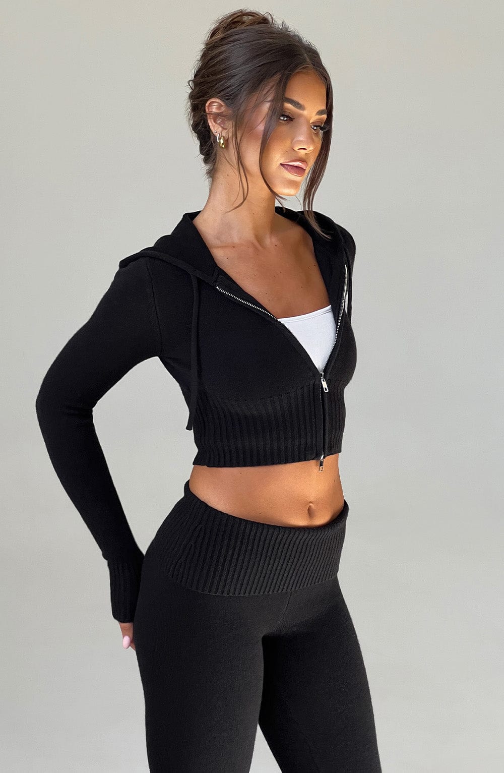 Portia Örme Kapüşonlu Sweatshirt - Siyah