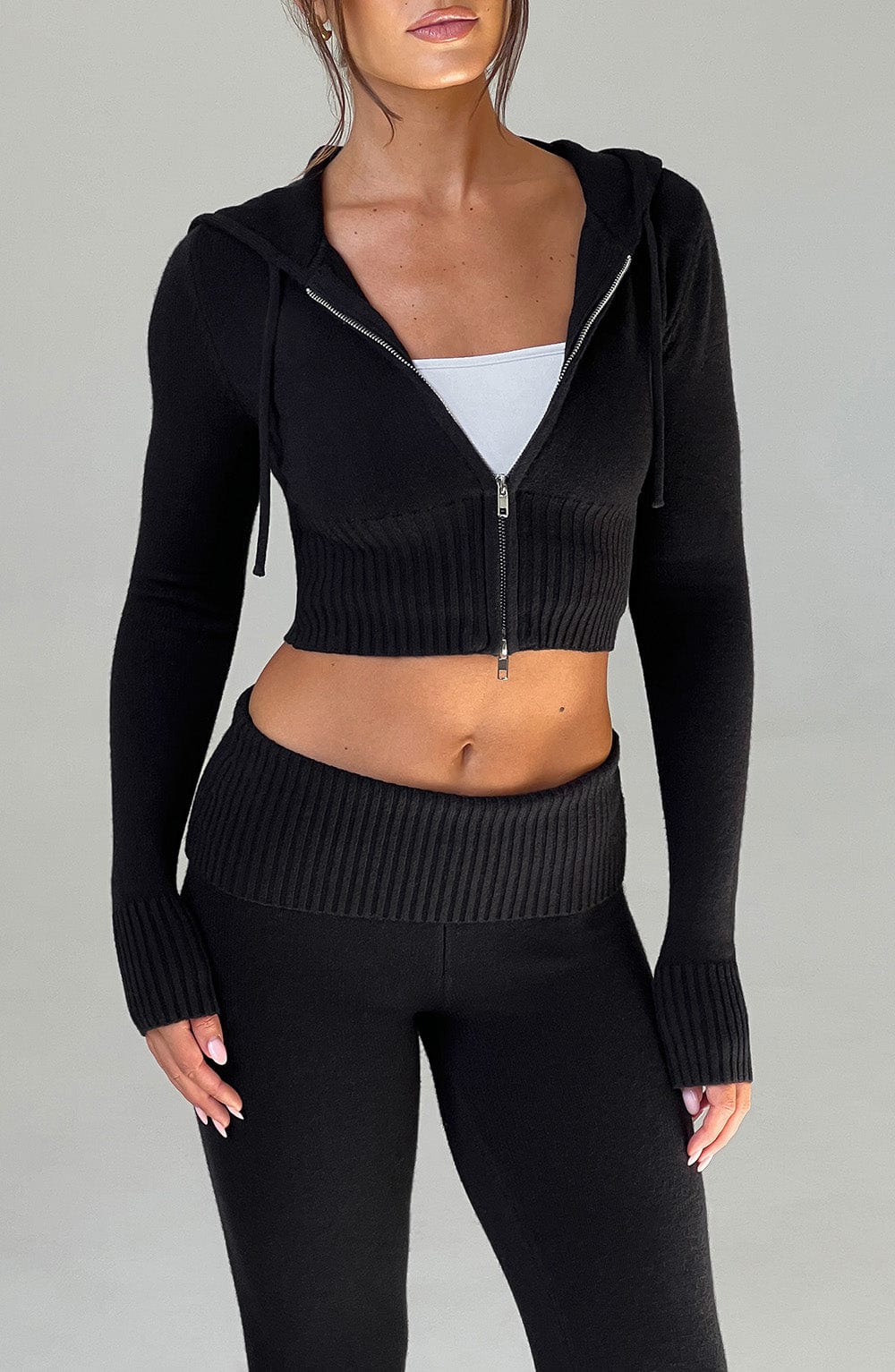 Portia Örme Kapüşonlu Sweatshirt - Siyah